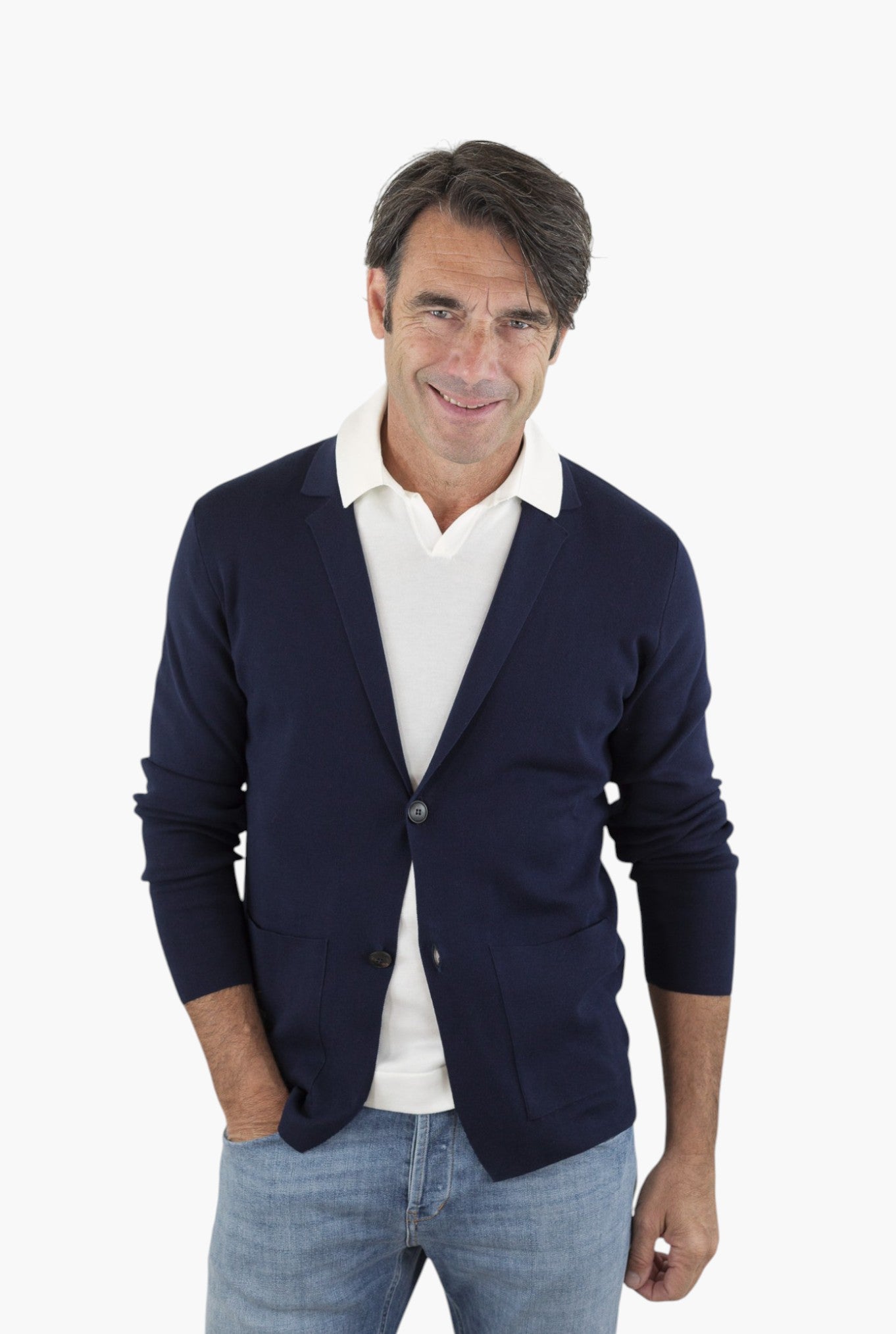 GUARINO Giacca Maglia Jersey Cotone Blu Navy