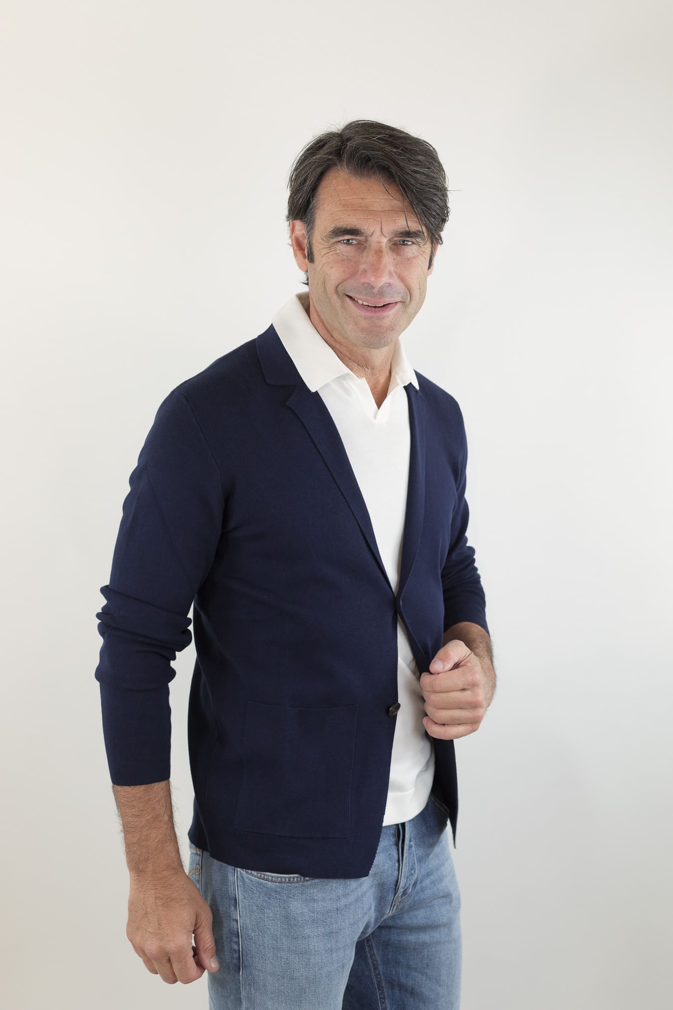 GUARINO Giacca Maglia Jersey Cotone Blu Navy