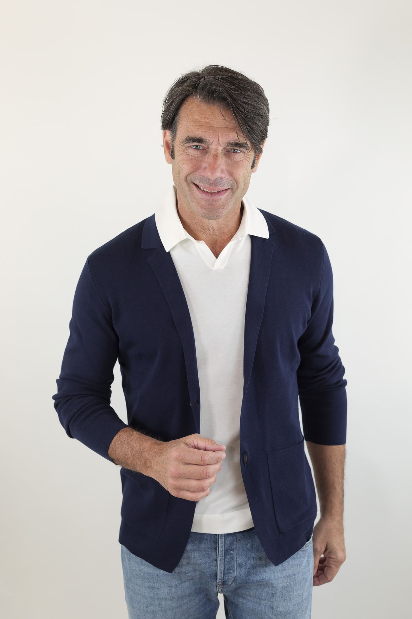 GUARINO Giacca Maglia Jersey Cotone Blu Navy