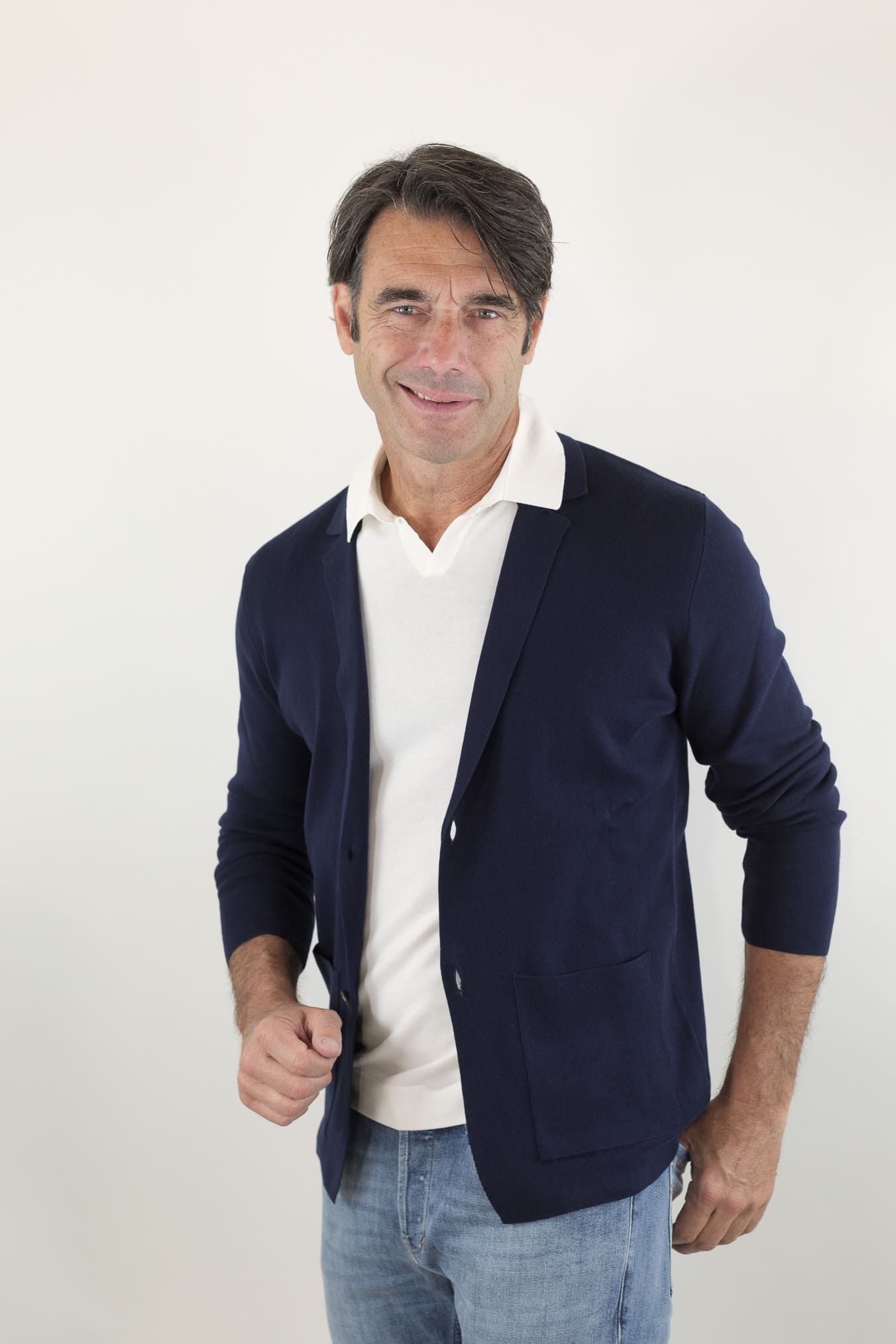 GUARINO Giacca Maglia Jersey Cotone Blu Navy