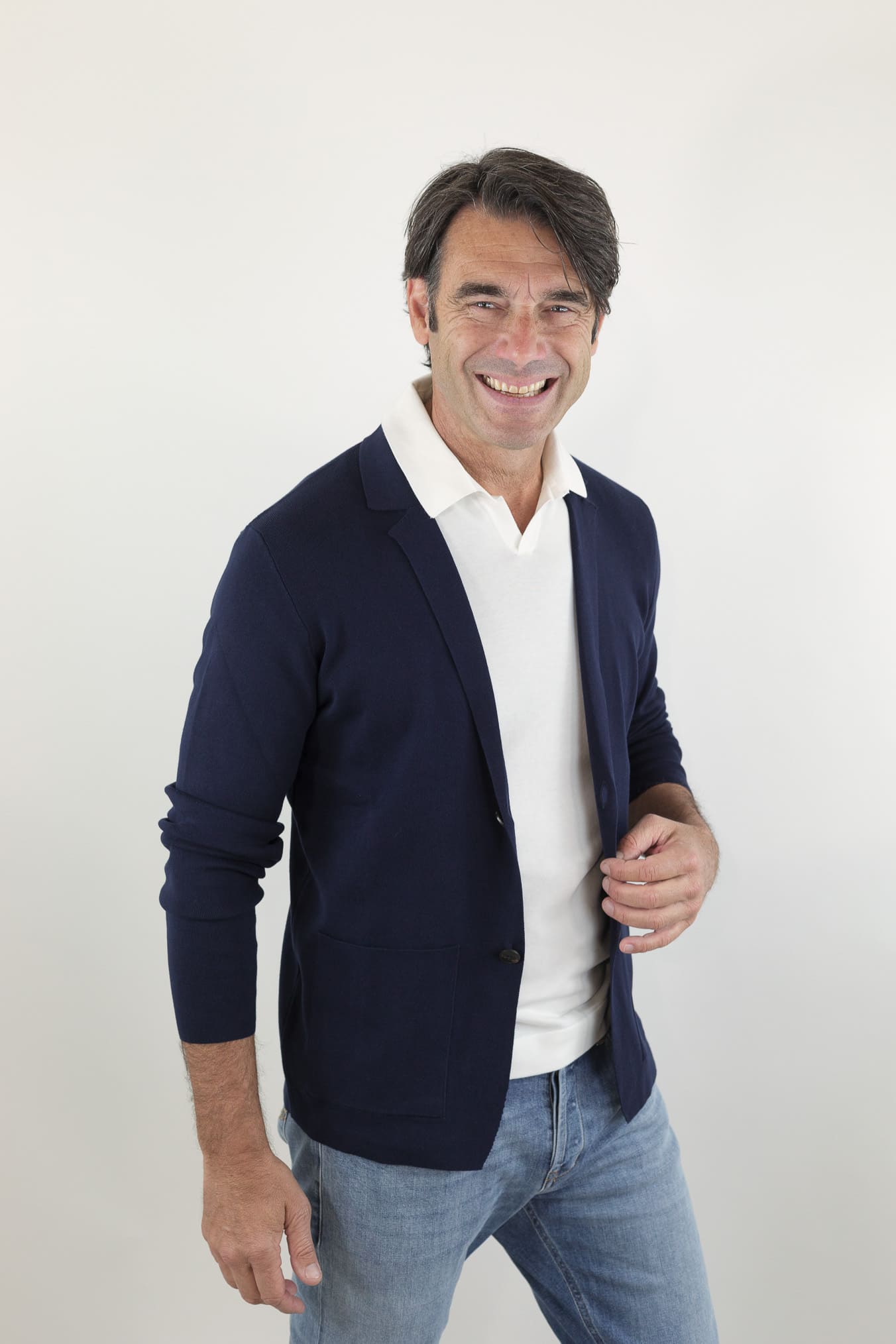 GUARINO Giacca Maglia Jersey Cotone Blu Navy