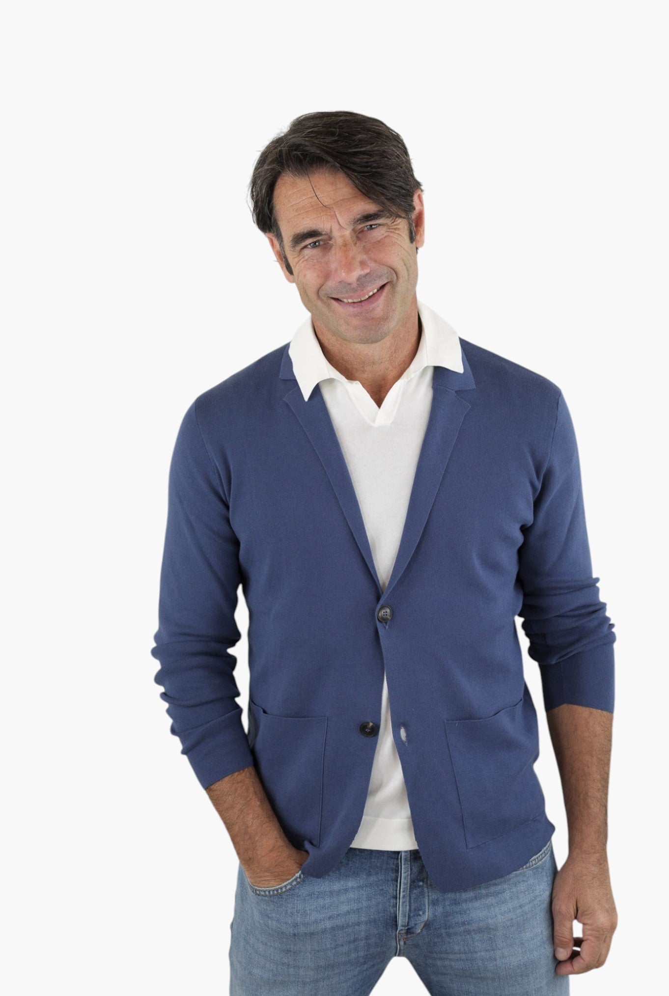 GUARINO Giacca Maglia Jersey Cotone Blu Polvere