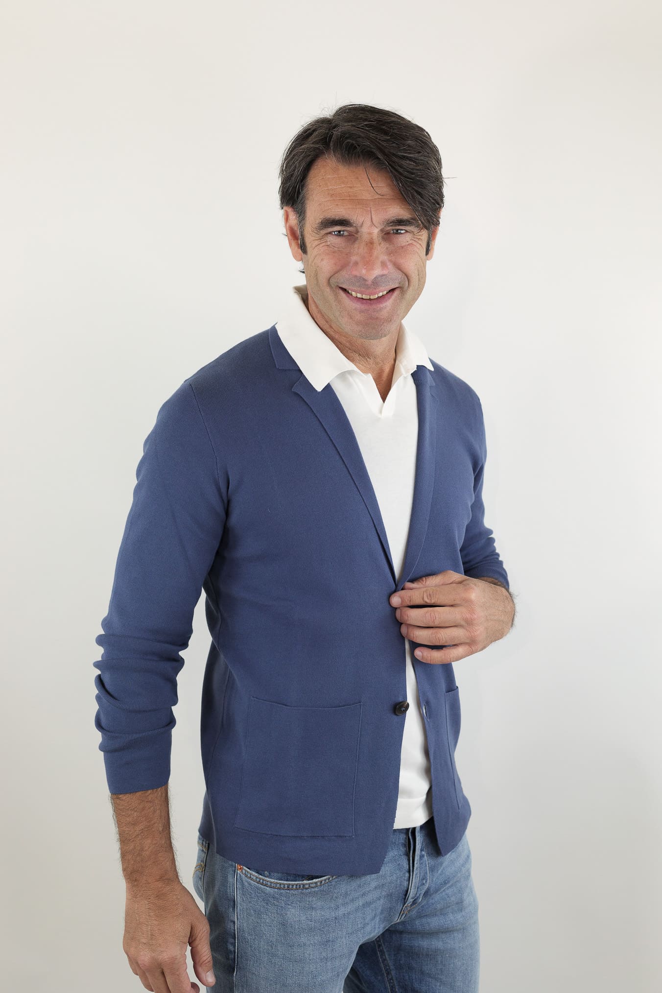 GUARINO Giacca Maglia Jersey Cotone Blu Polvere