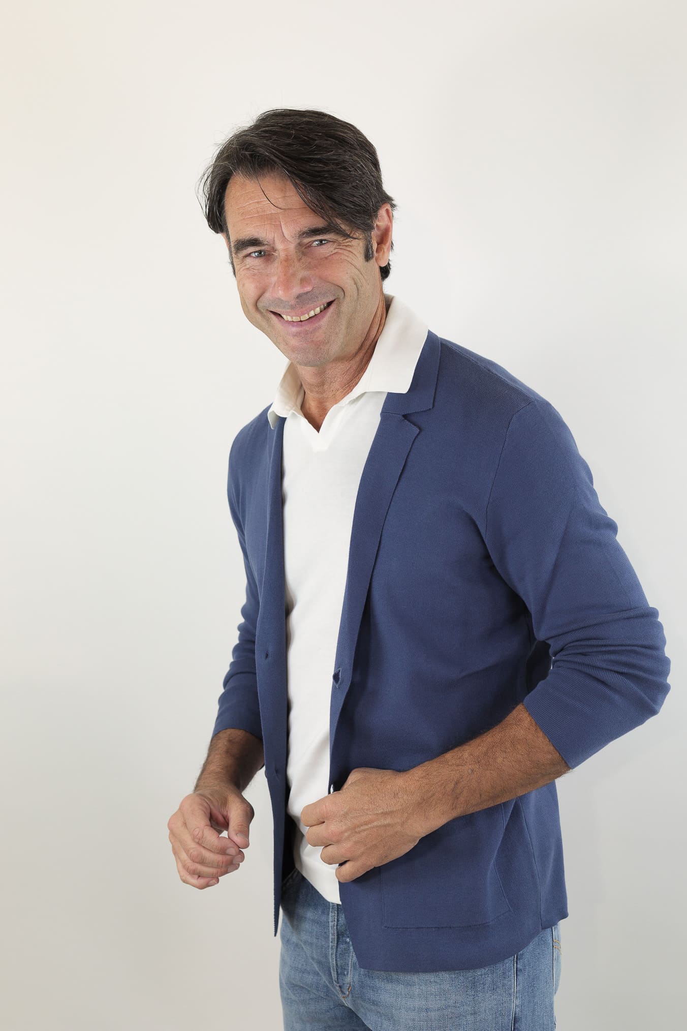 GUARINO Giacca Maglia Jersey Cotone Blu Polvere