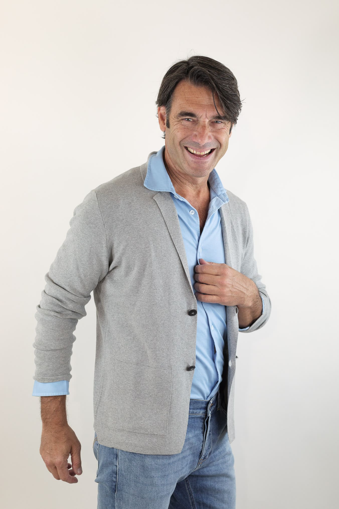 GUARINO Giacca Maglia Jersey Cotone Grigio Chiaro