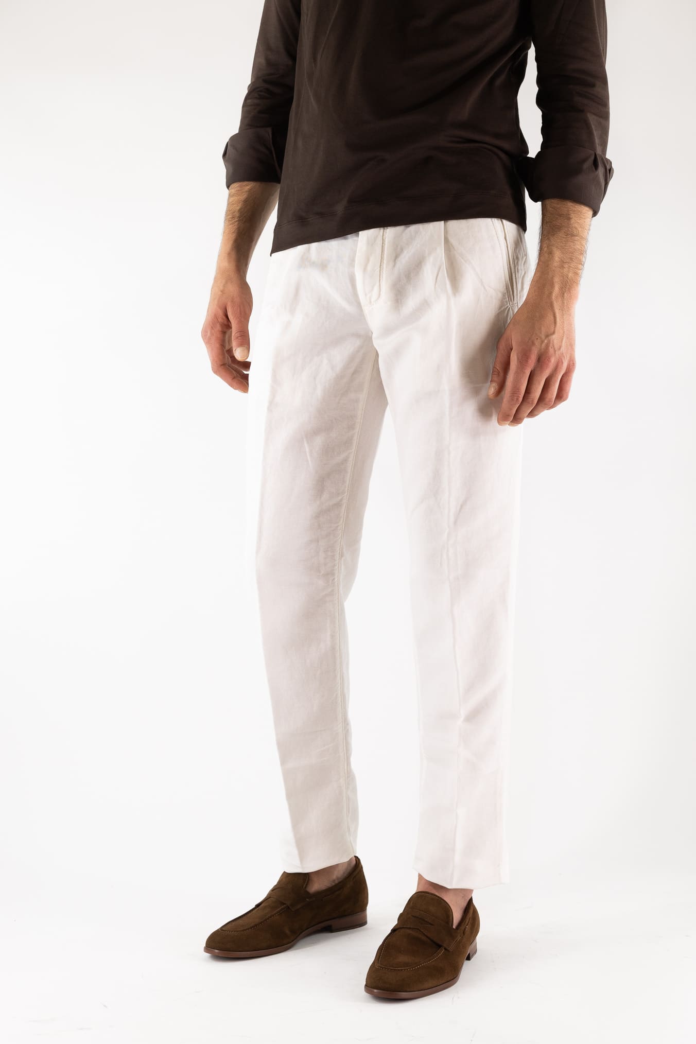 INCOTEX Pantaloni Sartoriali Lino Cotone Bianco