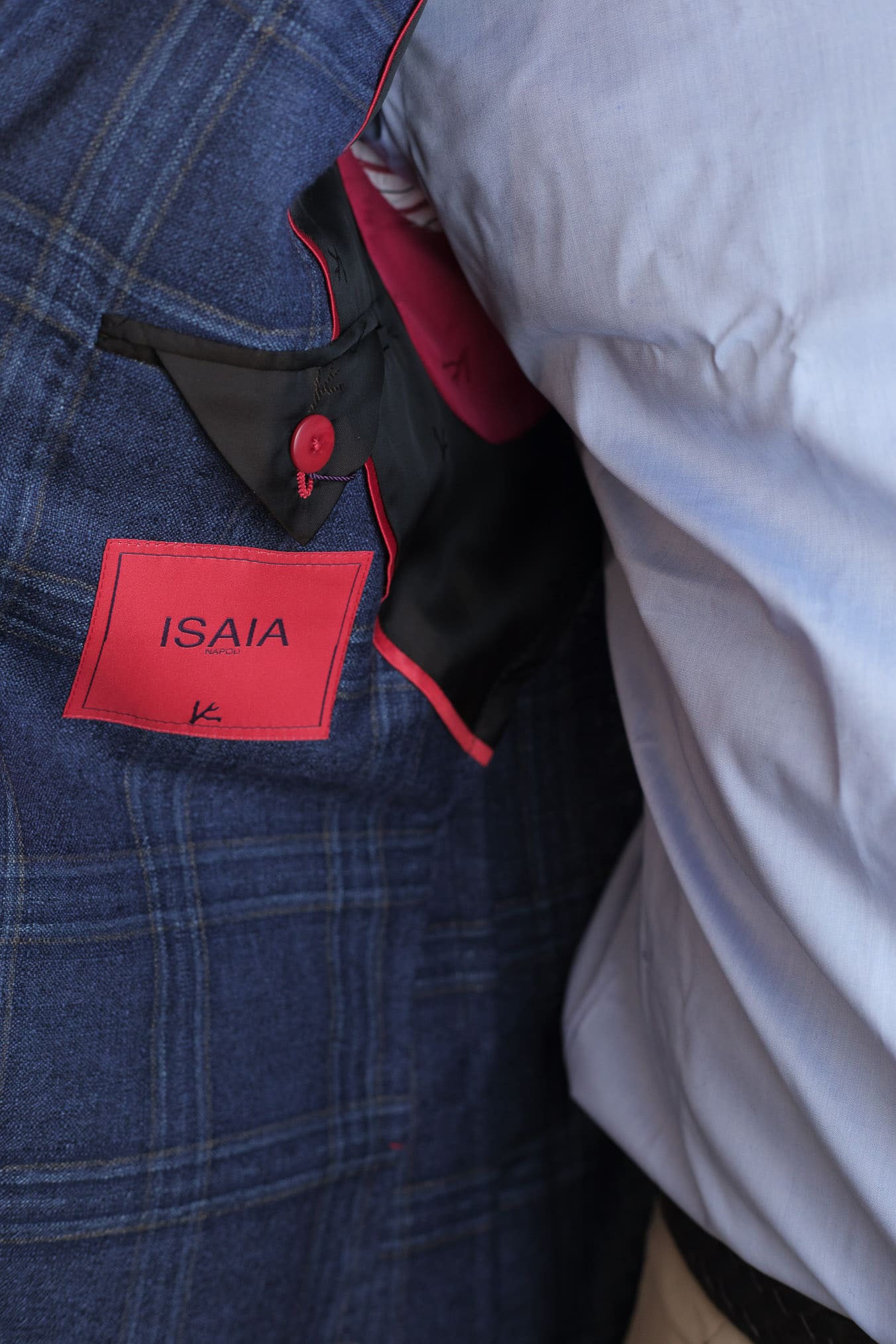 ISAIA Giacca Check Blu Seta e Cashmere