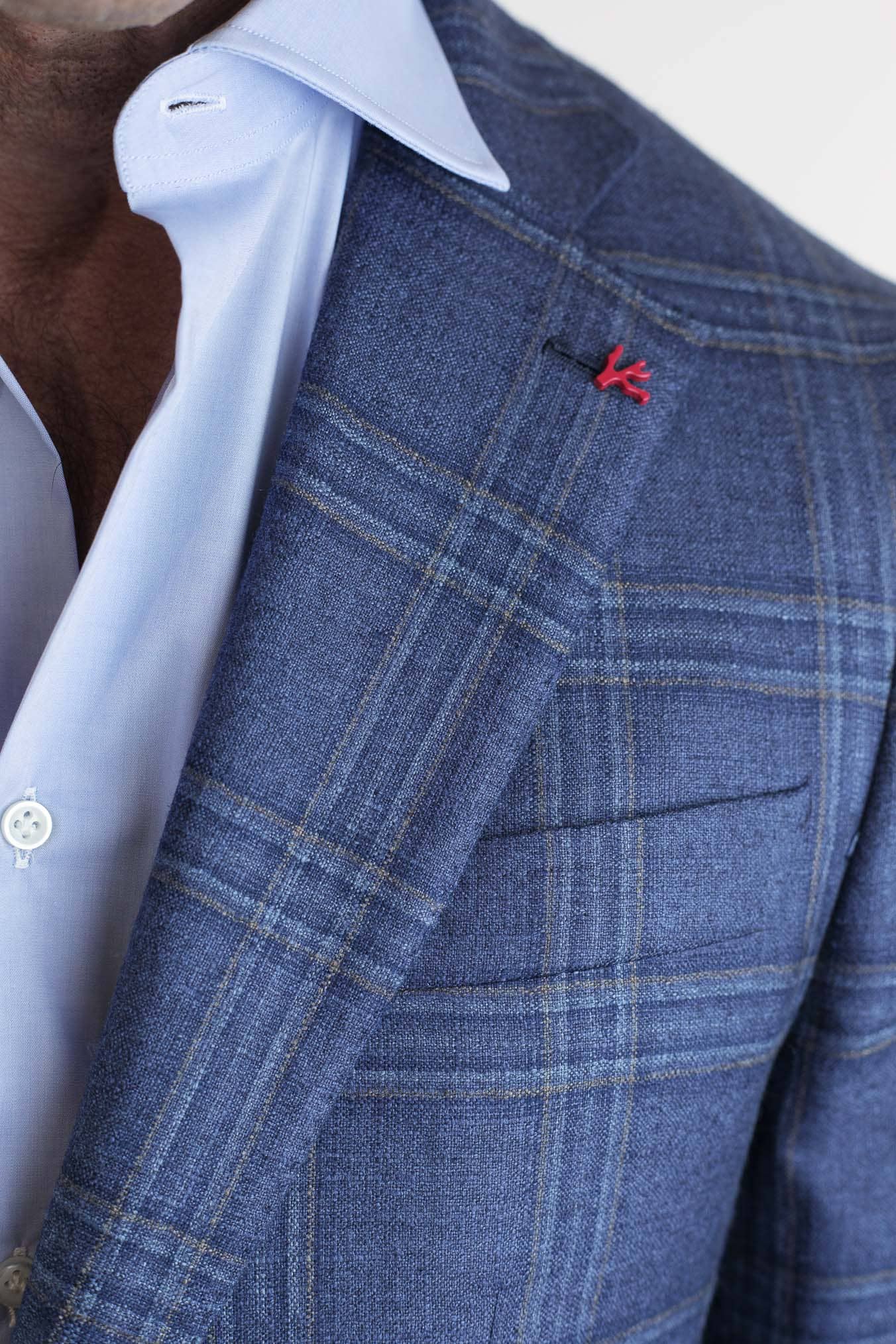 ISAIA Giacca Check Blu Seta e Cashmere