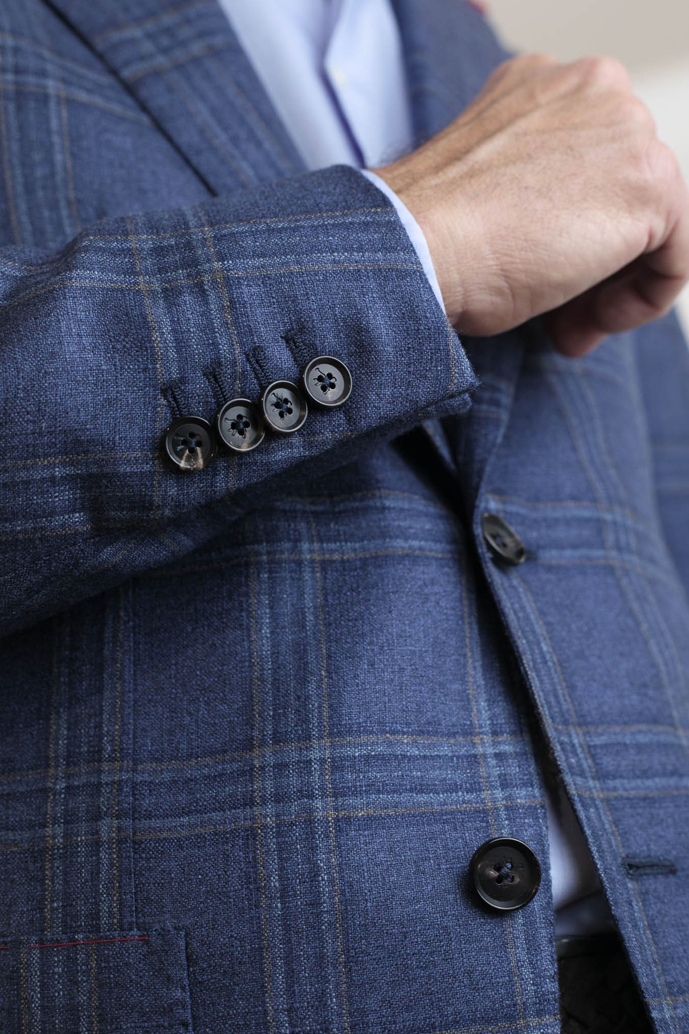 ISAIA Giacca Check Blu Seta e Cashmere