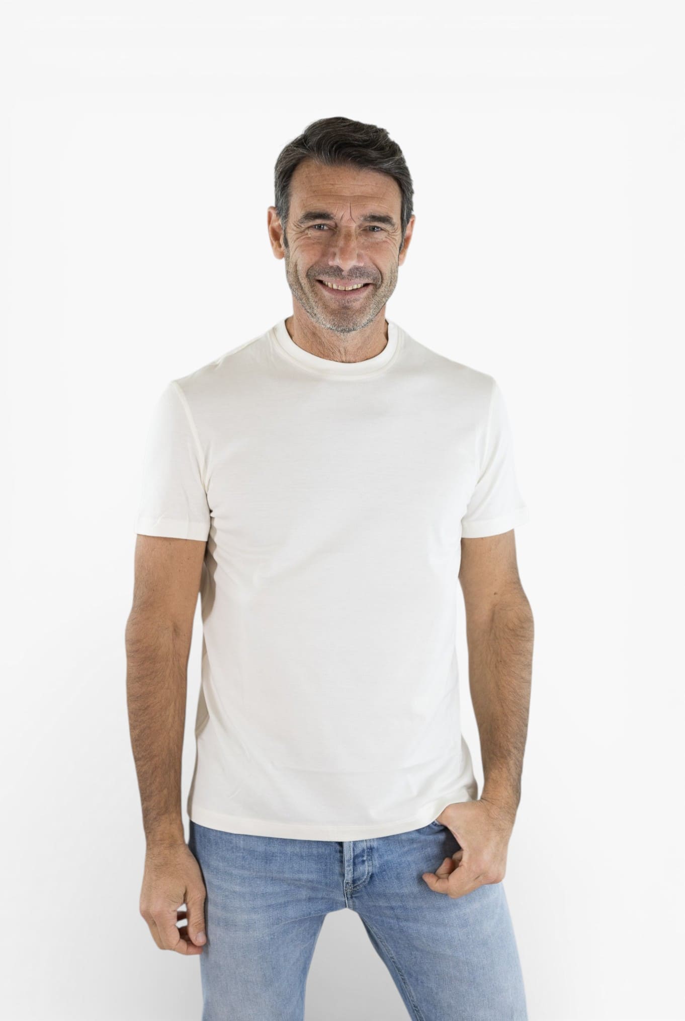 ISAIA T-Shirt Seta e Cotone Bianco