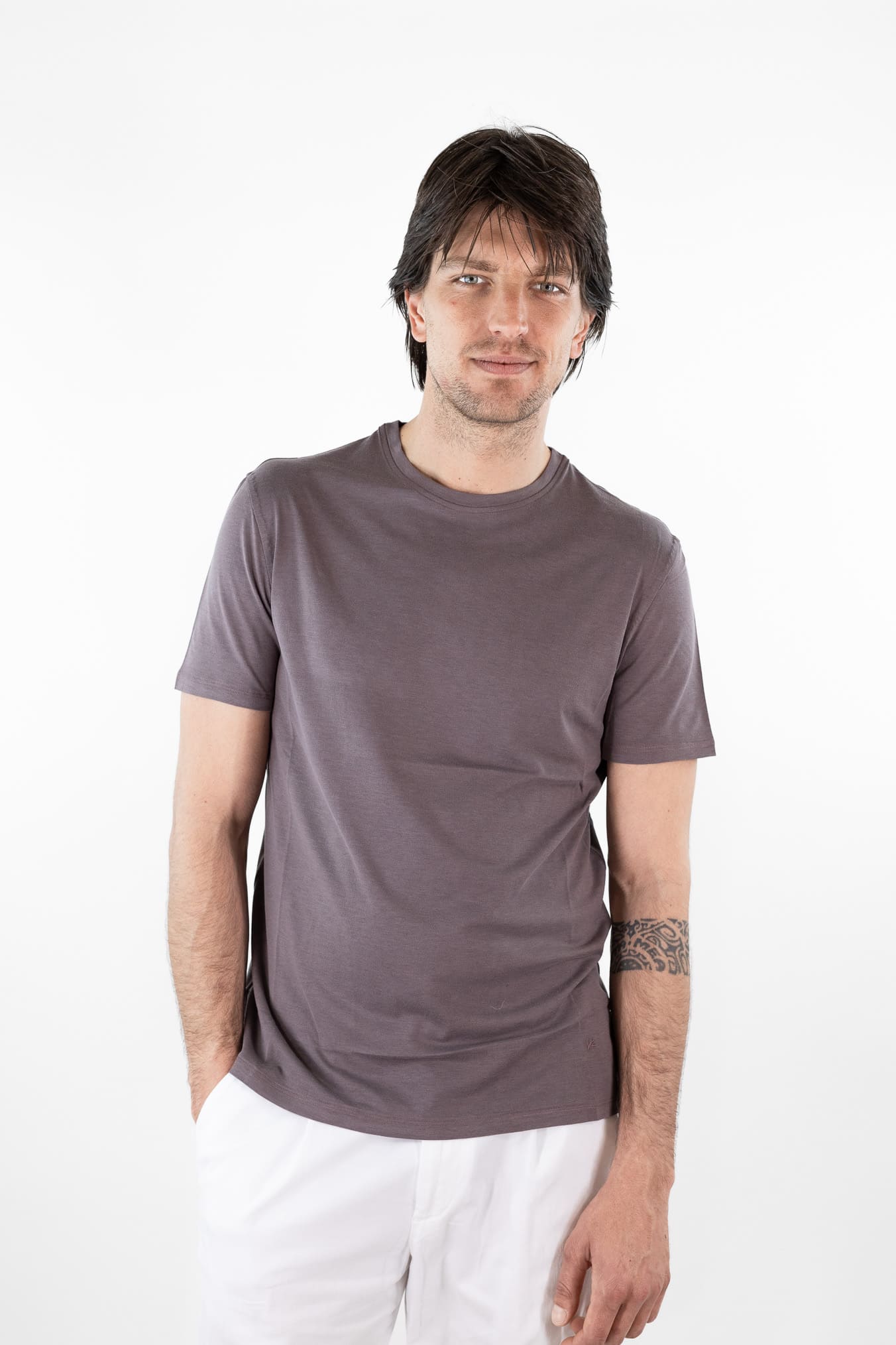 ISAIA T-Shirt Seta e Cotone Cioccolato