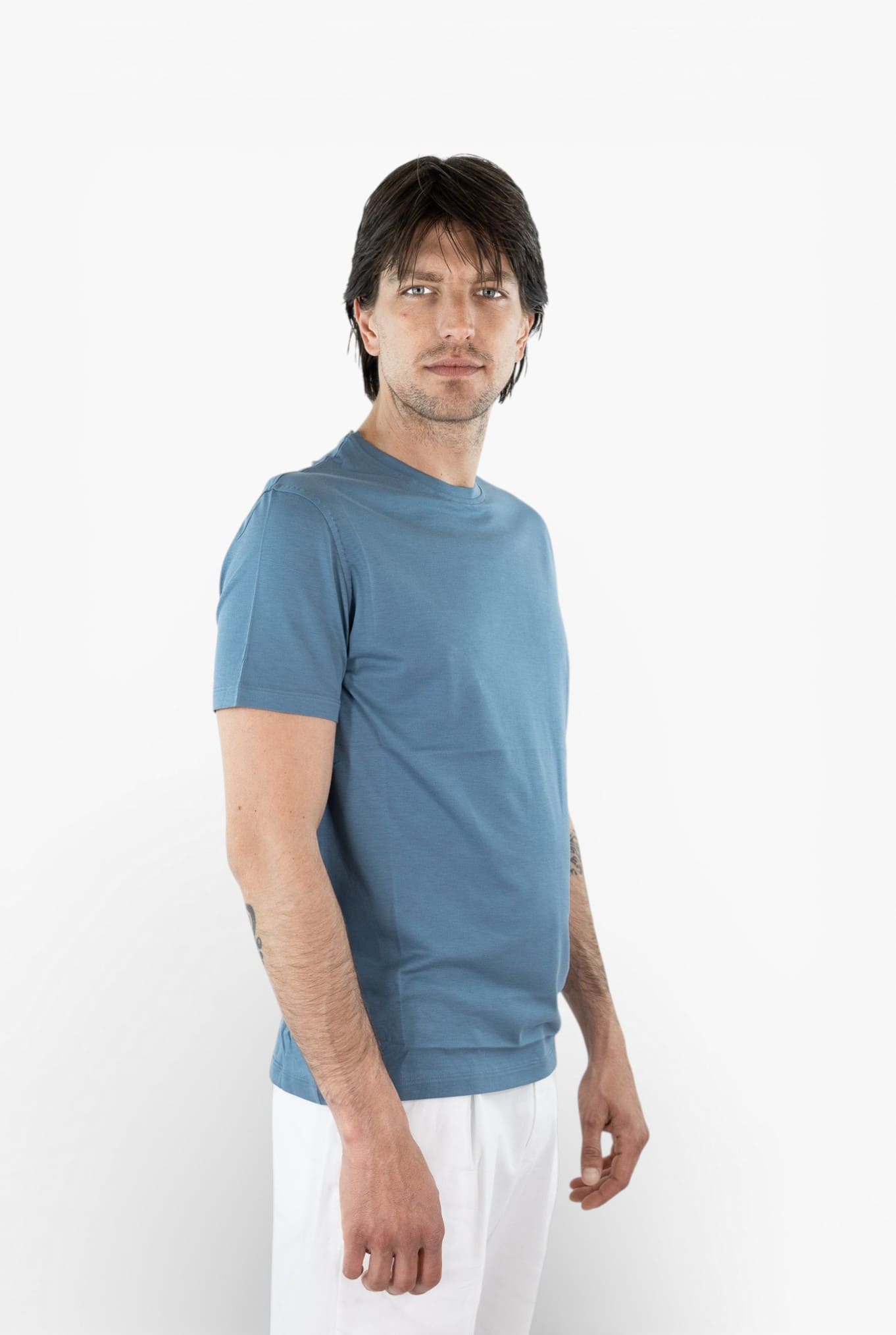 ISAIA T-Shirt Seta e Cotone Avio