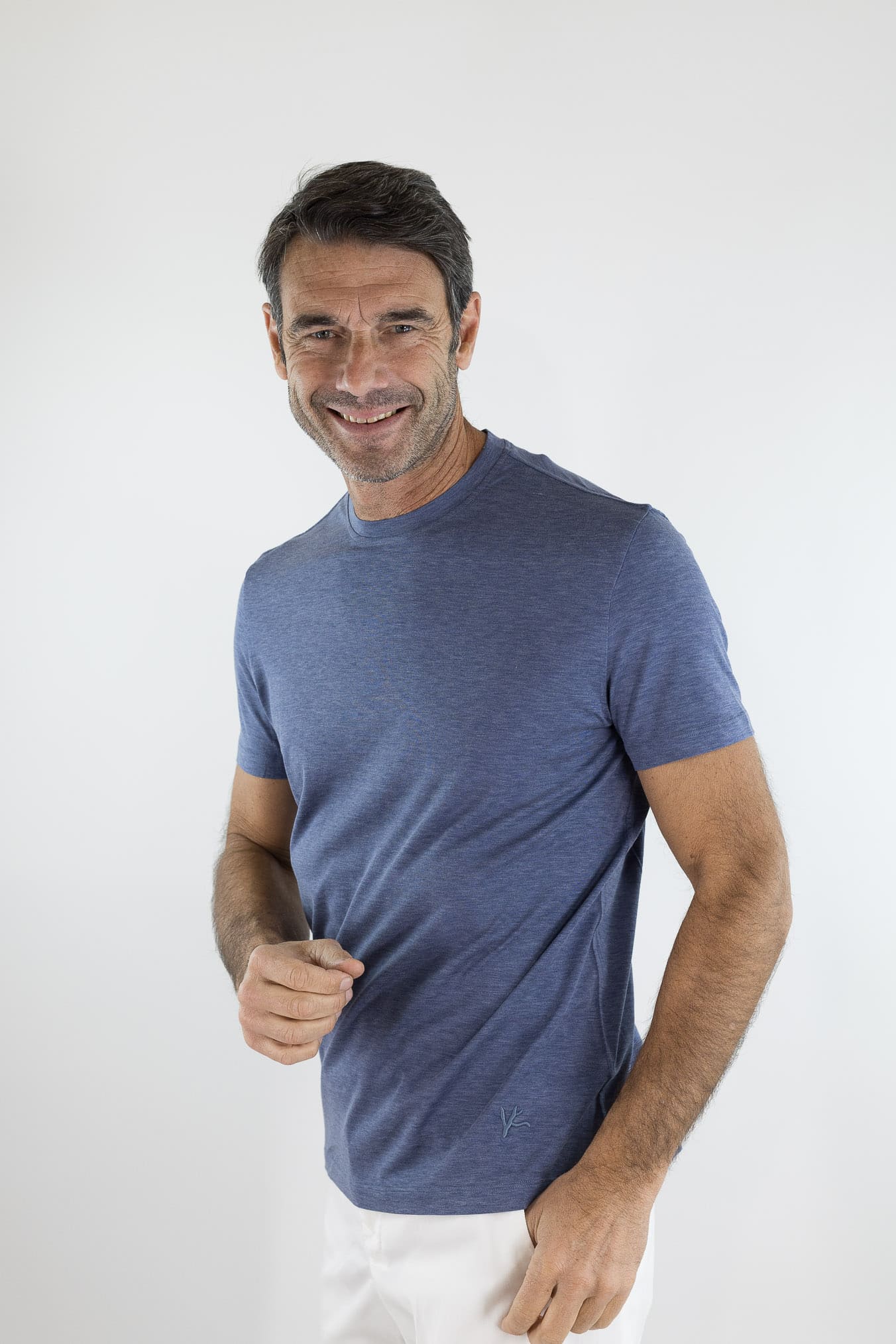 ISAIA T-Shirt Seta e Cotone Blu Denim