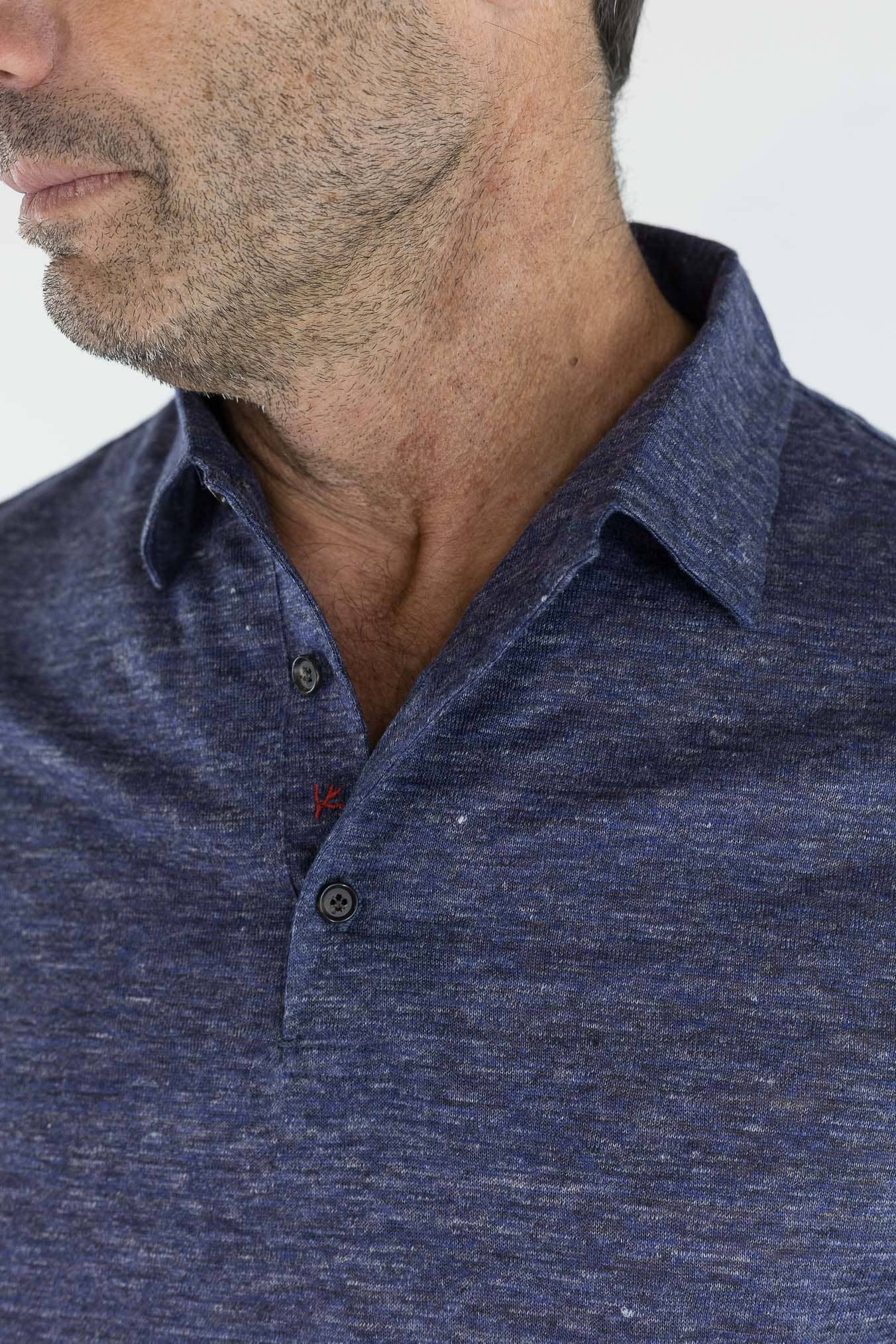 ISAIA Polo Lino Blu Mélange
