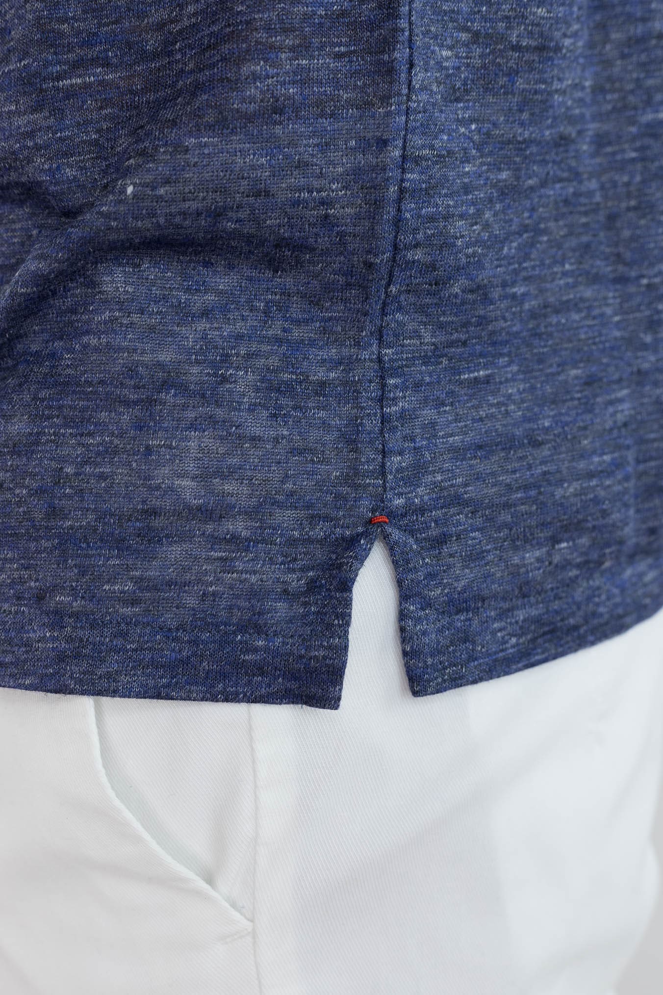 ISAIA Polo Lino Blu Mélange