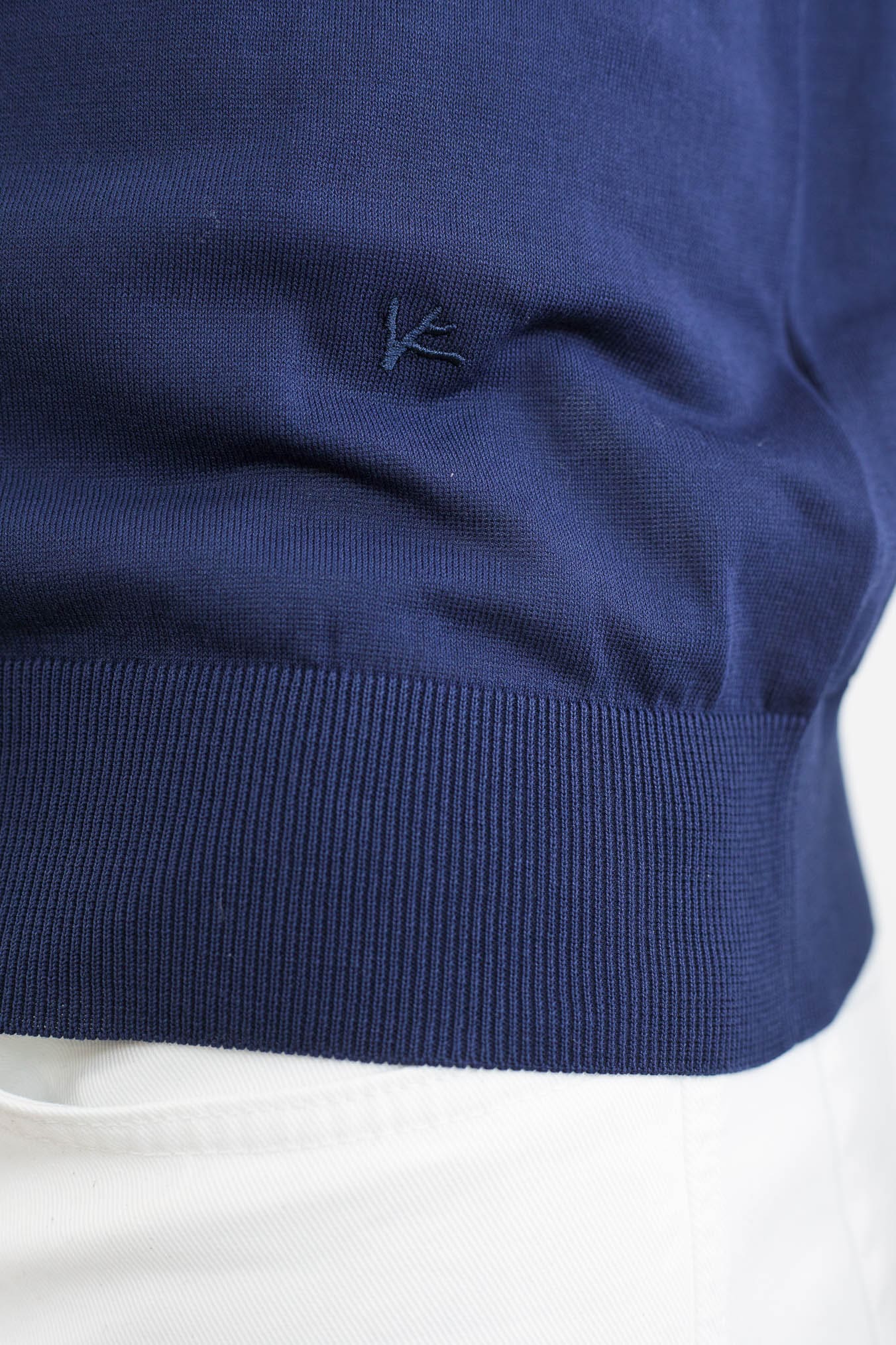 ISAIA Polo Maniche Corte Cotone Crepe Blu