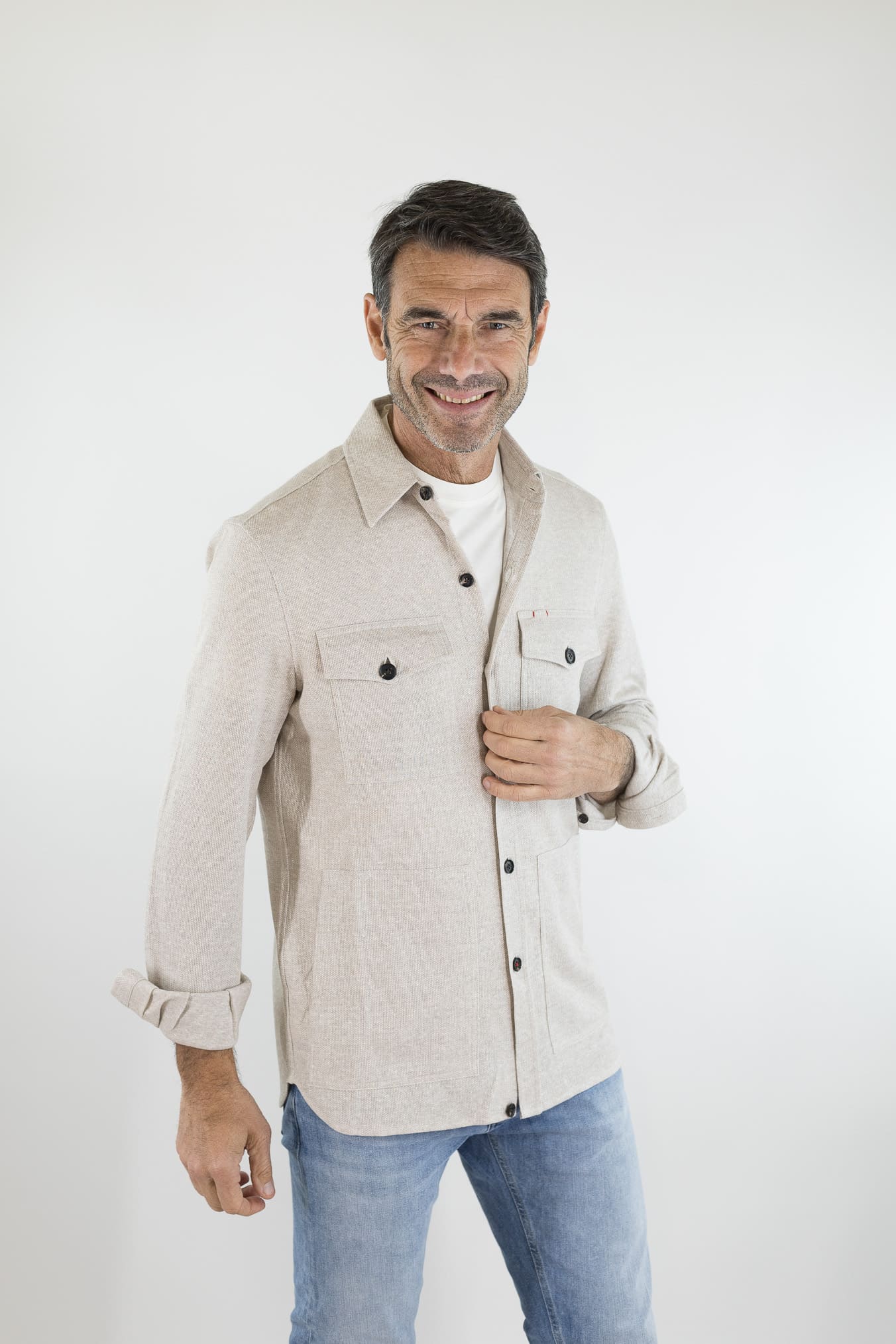 ISAIA Overshirt Lino Cotone Beige Mélange