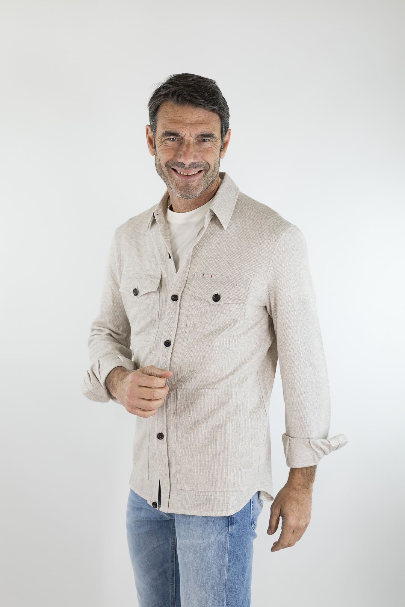 ISAIA Overshirt Lino Cotone Beige Mélange