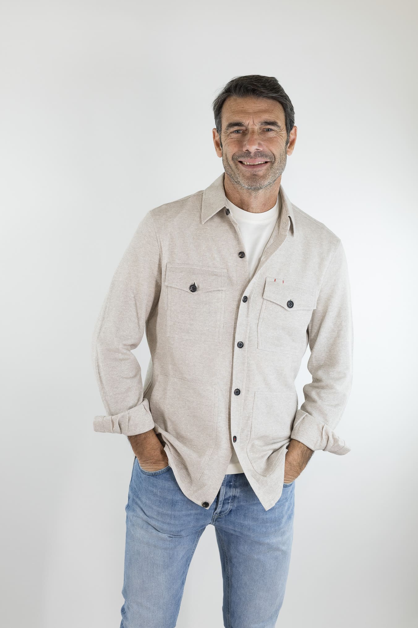 ISAIA Overshirt Lino Cotone Beige Mélange