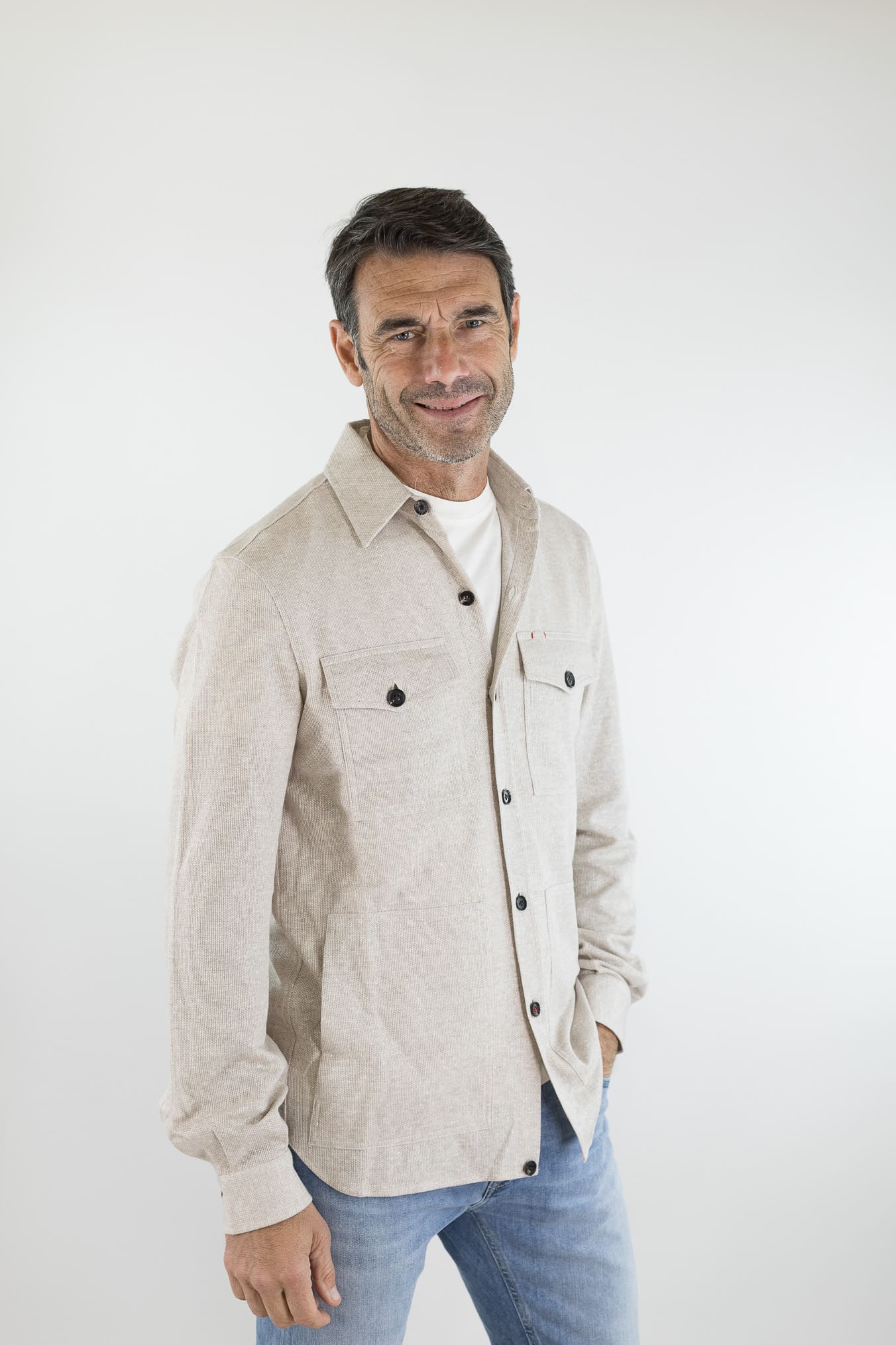 ISAIA Overshirt Lino Cotone Beige Mélange