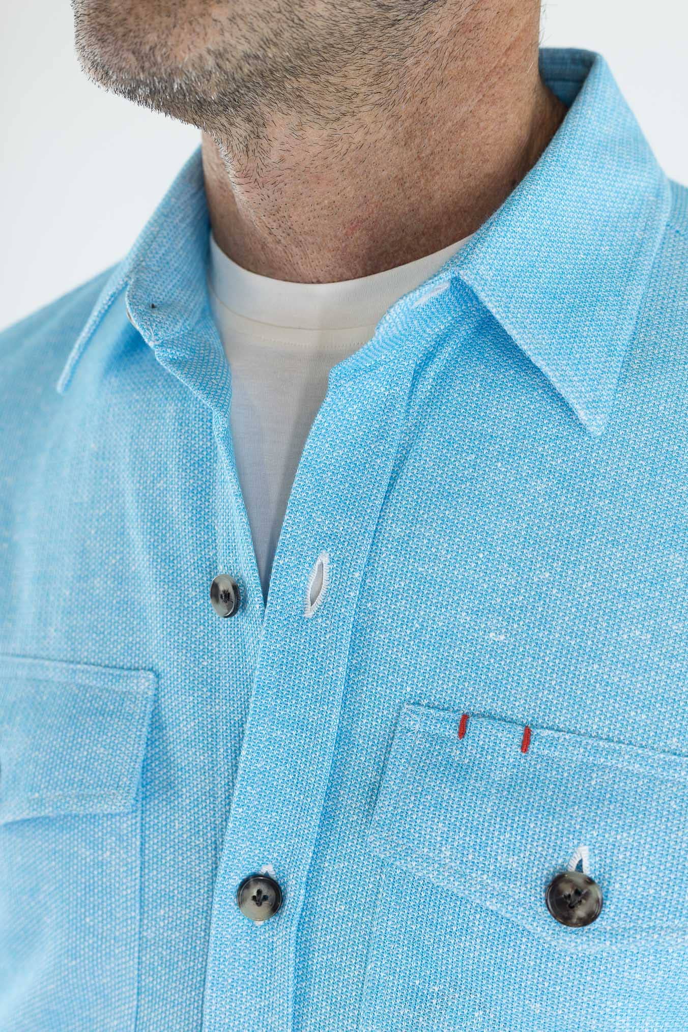 ISAIA Overshirt Lino Cotone Turchese Mélange