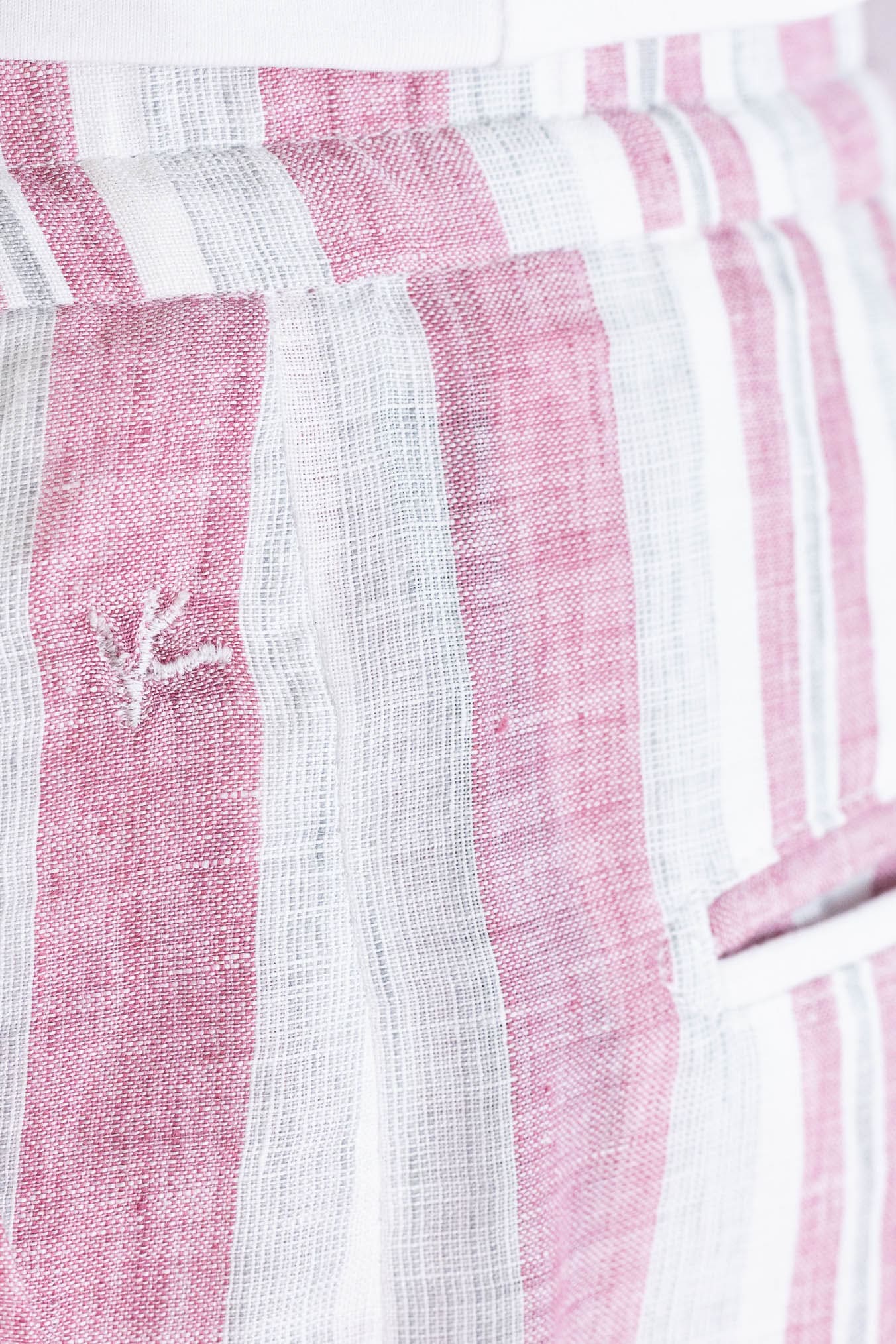 ISAIA Bermuda Lino Righe Rosa Bianco