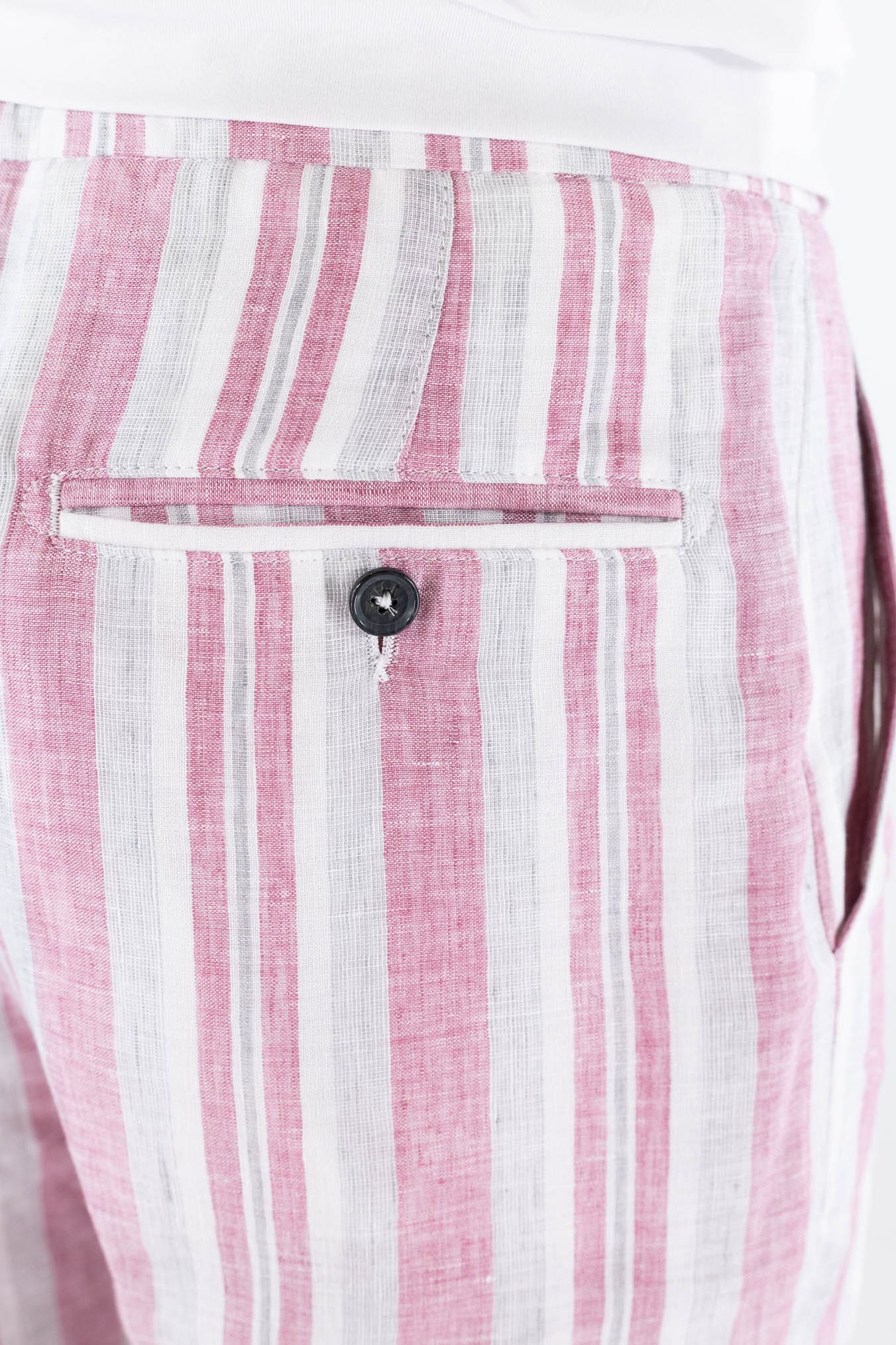 ISAIA Bermuda Lino Righe Rosa Bianco