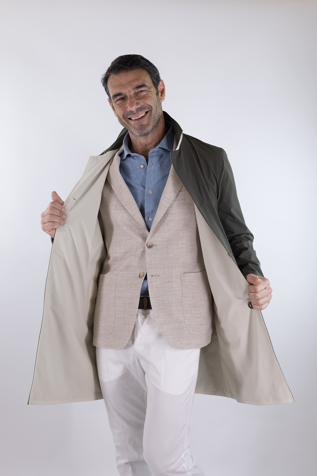 KIRED Soprabito Reversibile Impermeabile "Ben" Bicolore Verde/Panna