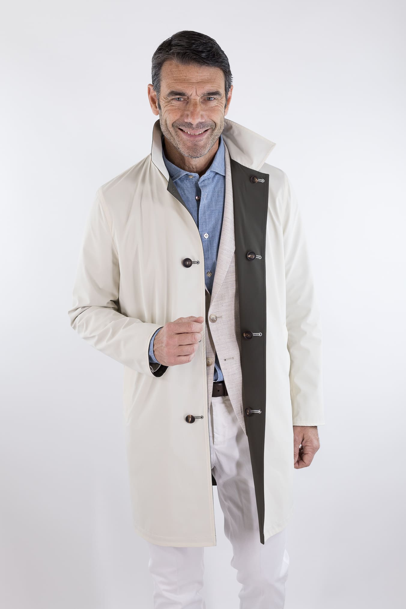 KIRED Soprabito Reversibile Impermeabile "Ben" Bicolore Verde/Panna