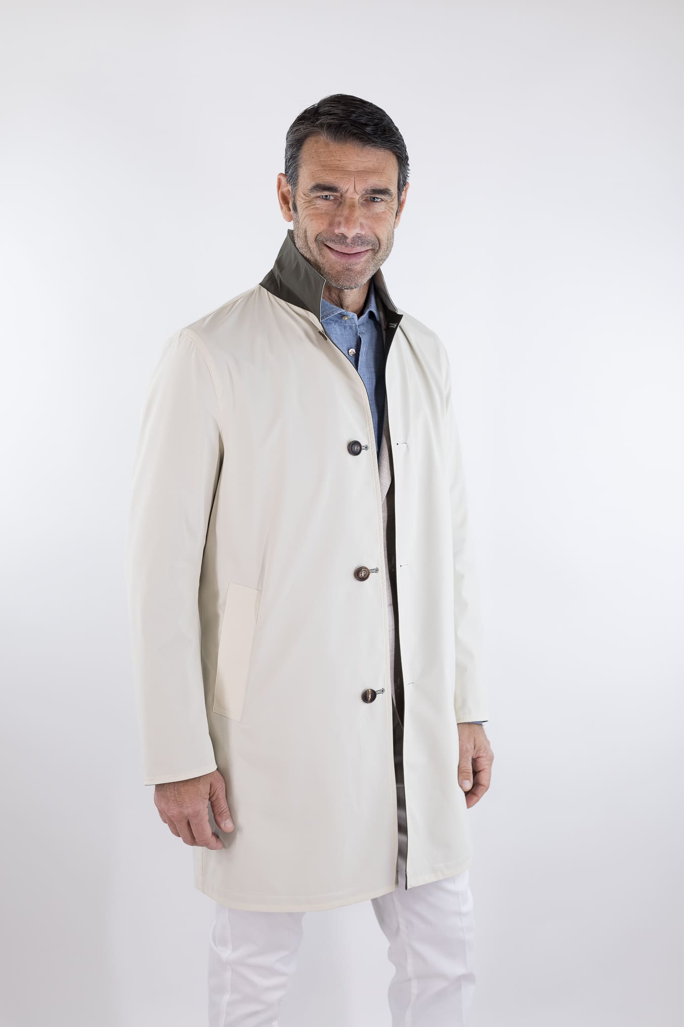 KIRED Soprabito Reversibile Impermeabile "Ben" Bicolore Verde/Panna