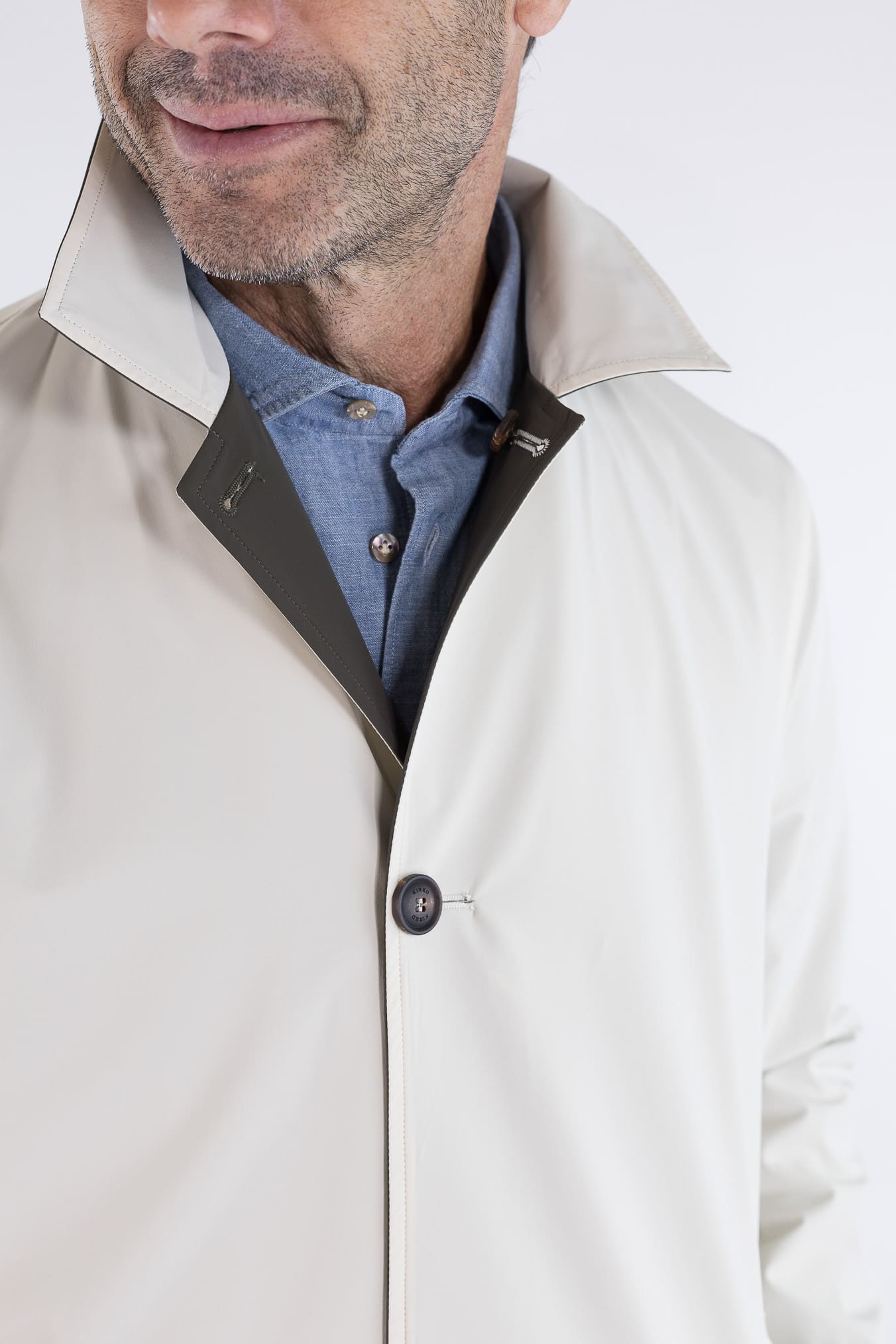 KIRED Soprabito Reversibile Impermeabile "Ben" Bicolore Verde/Panna