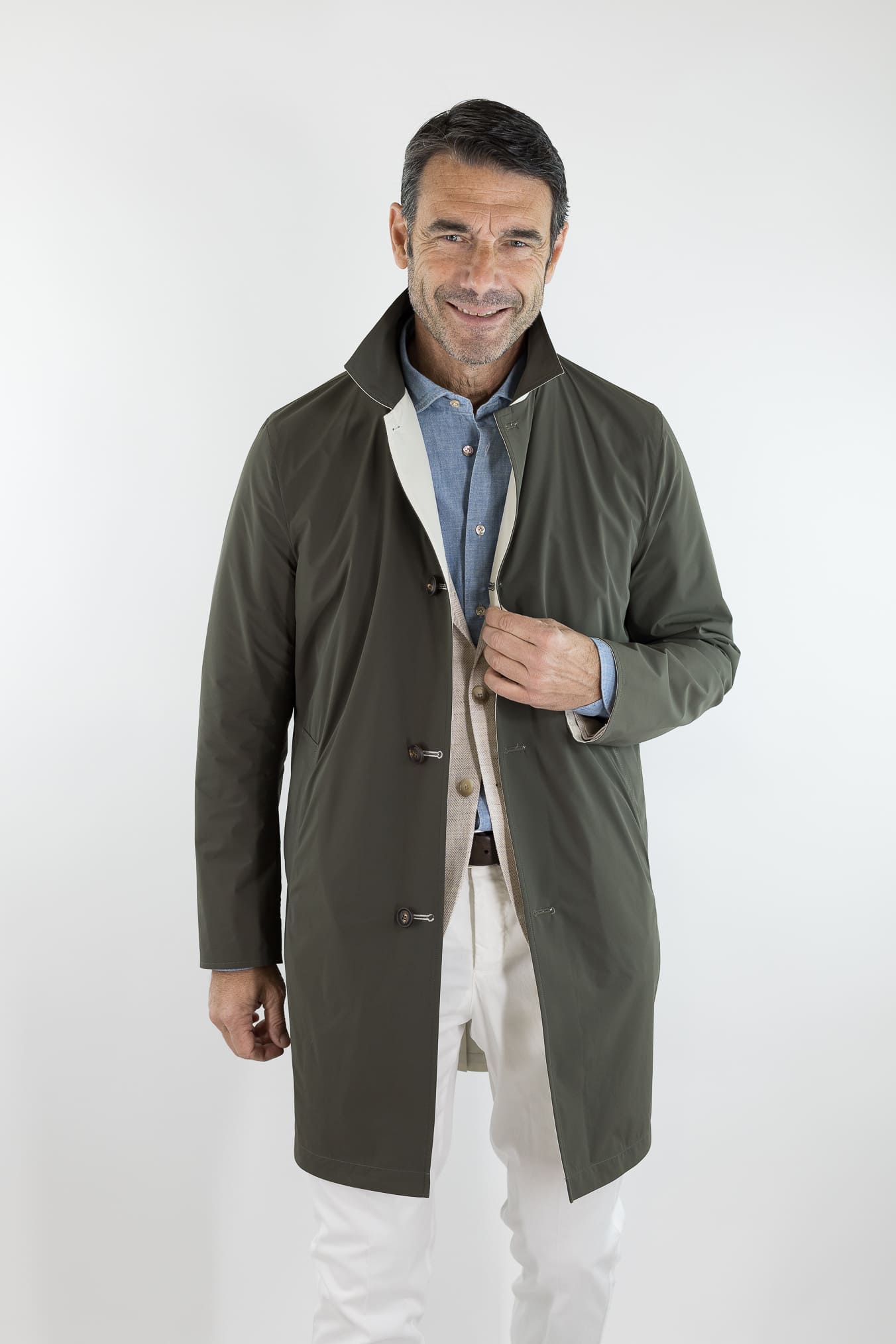 KIRED Soprabito Reversibile Impermeabile "Ben" Bicolore Verde/Panna