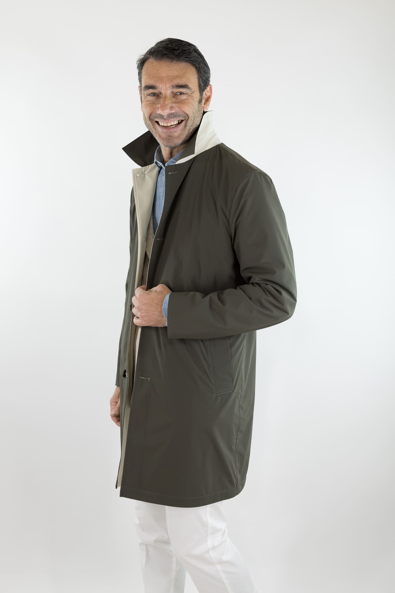 KIRED Soprabito Reversibile Impermeabile "Ben" Bicolore Verde/Panna