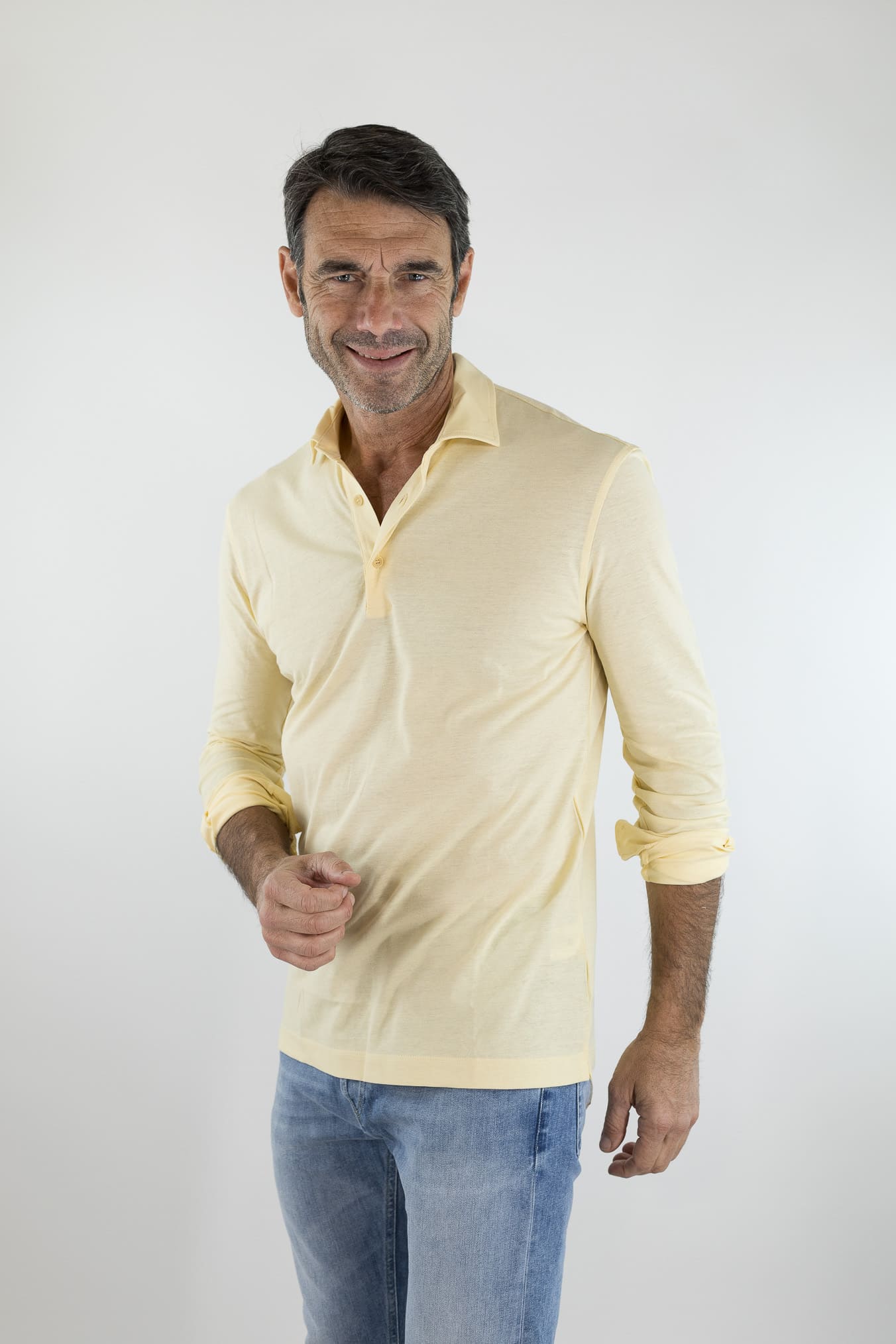 KIRED Polo Maniche Lunghe Cotone Crêpe Giallo