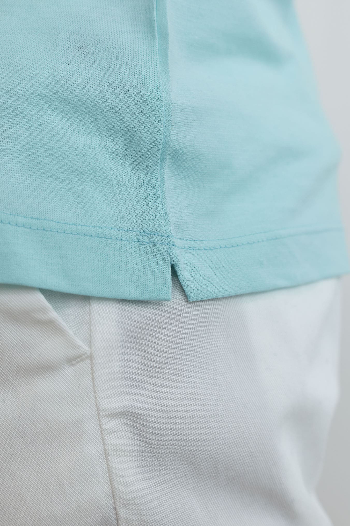 KIRED Polo Maniche Lunghe Cotone Crêpe Celeste