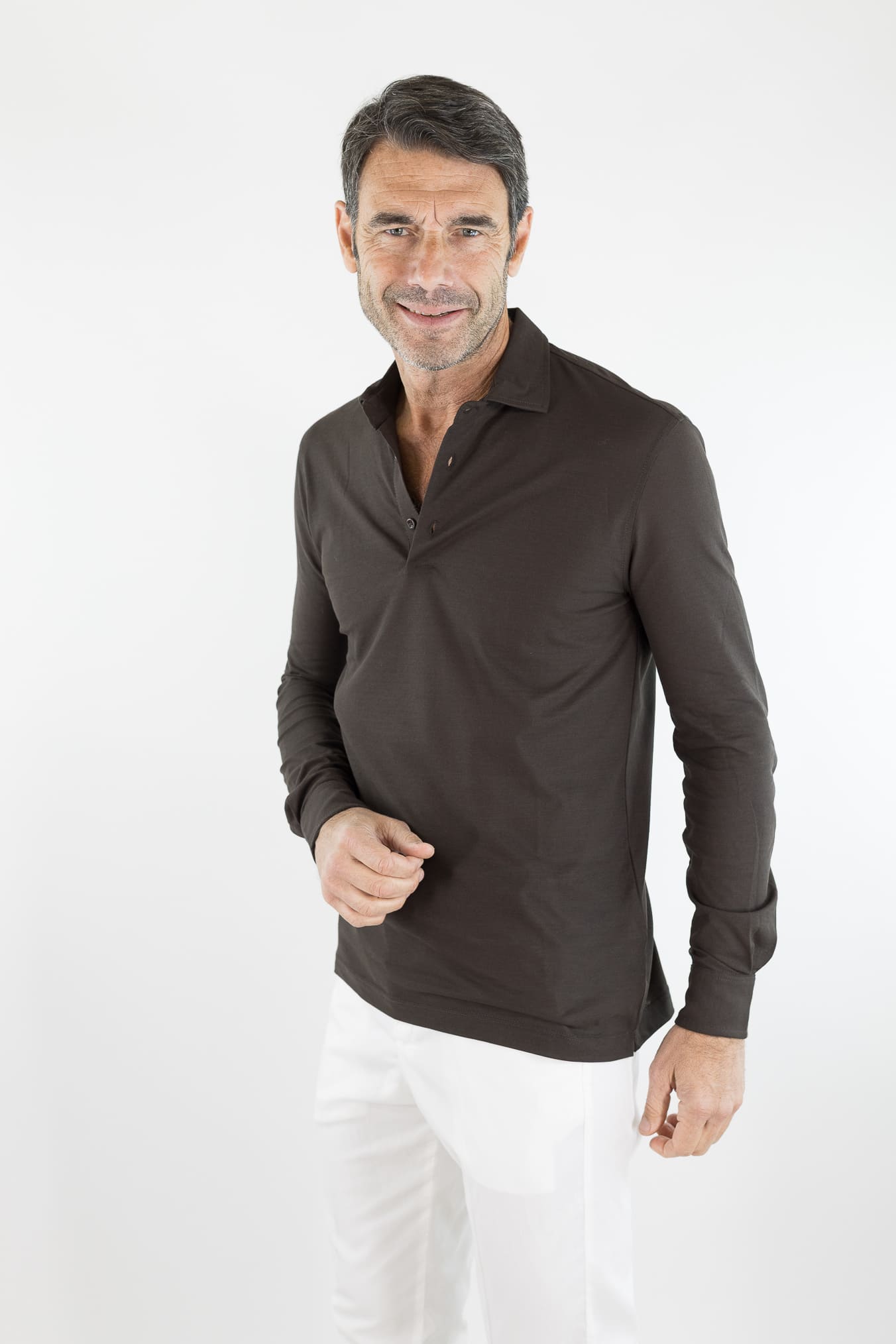 KIRED Polo Maniche Lunghe Cotone Crêpe Moro