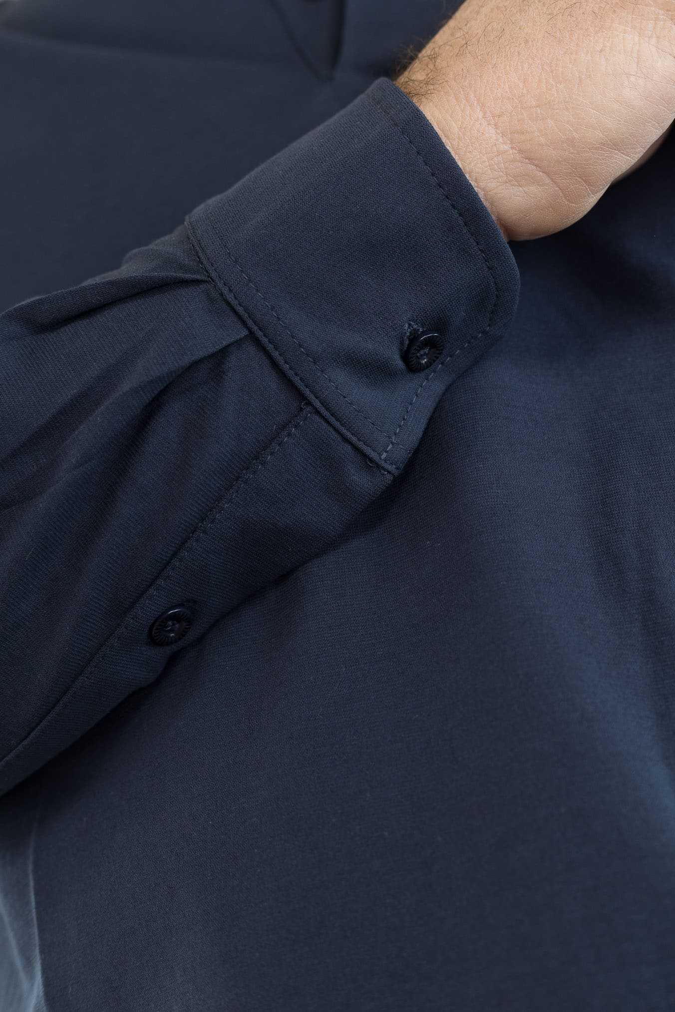 KIRED Polo Maniche Lunghe Cotone Crêpe Blu