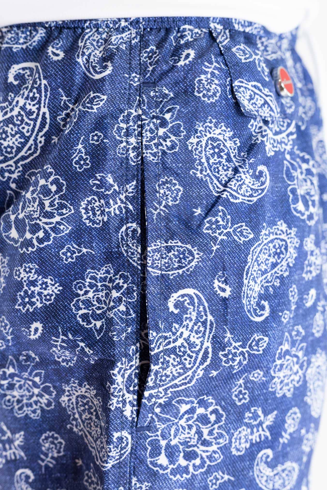 KITON Costume Mare Fantasia Fiori Blu