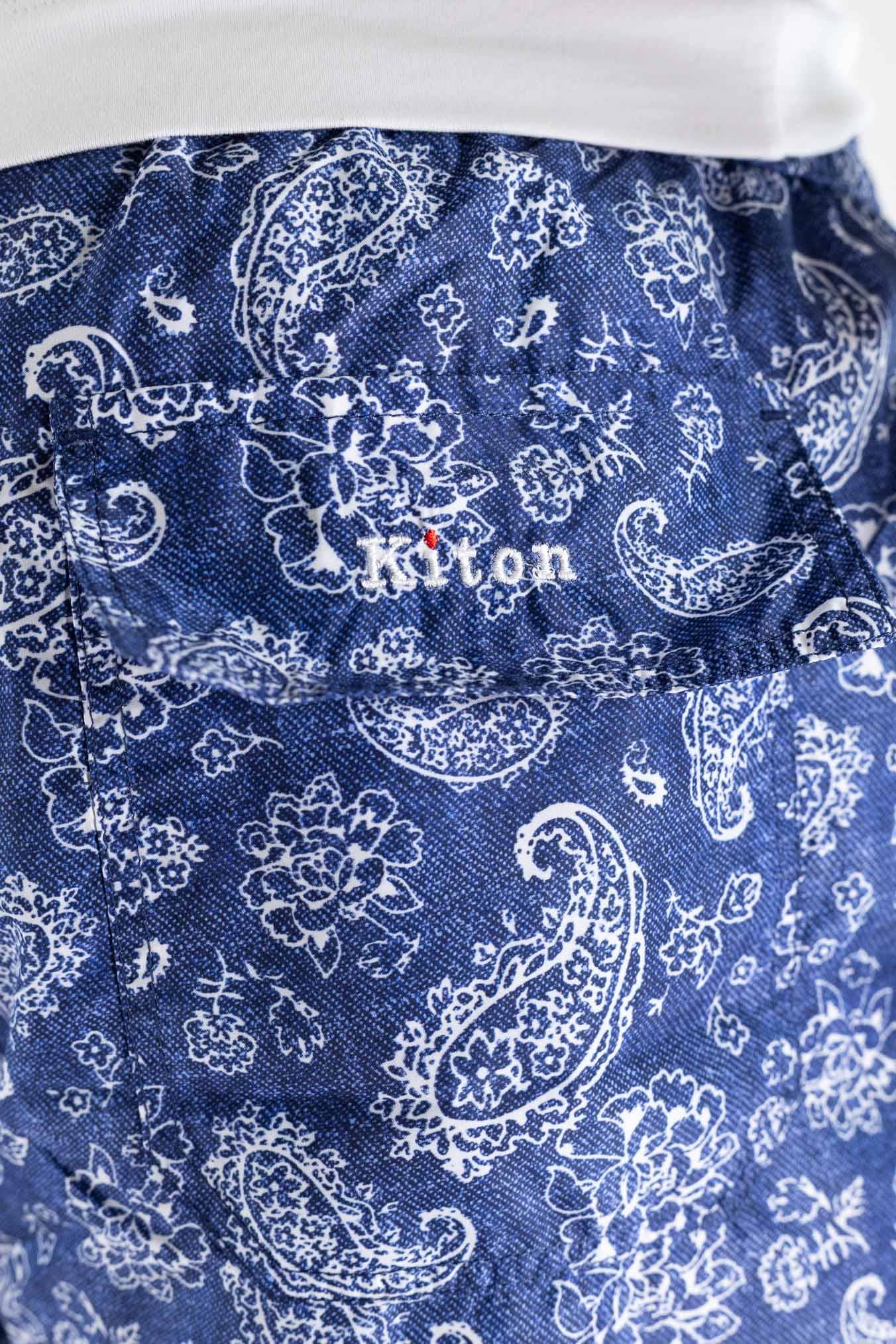 KITON Costume Mare Fantasia Fiori Blu