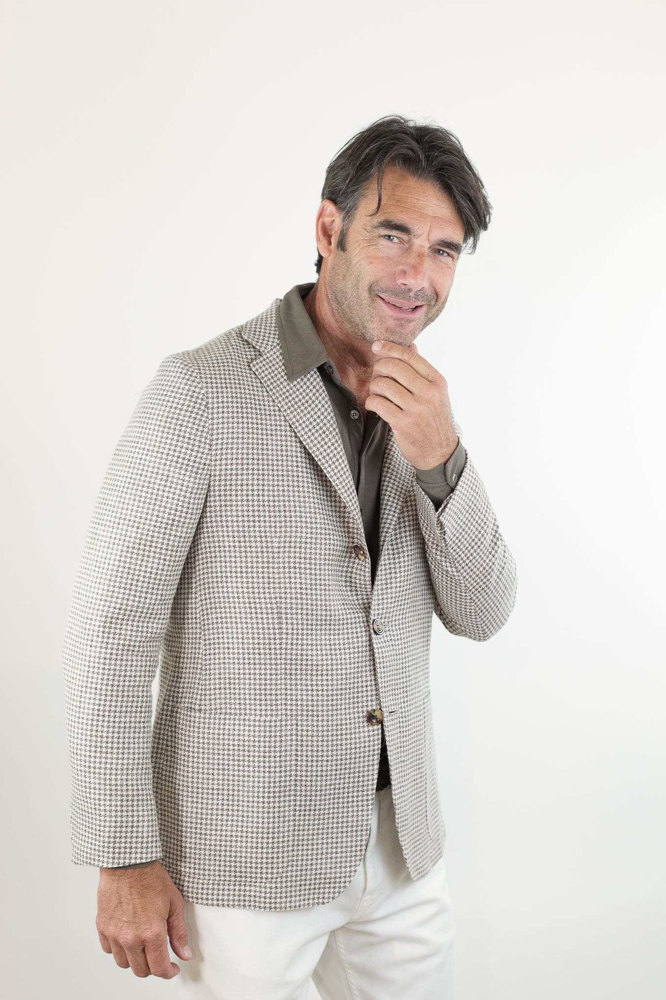 KITON Giacca Pied de Poule Lino Seta Cotone