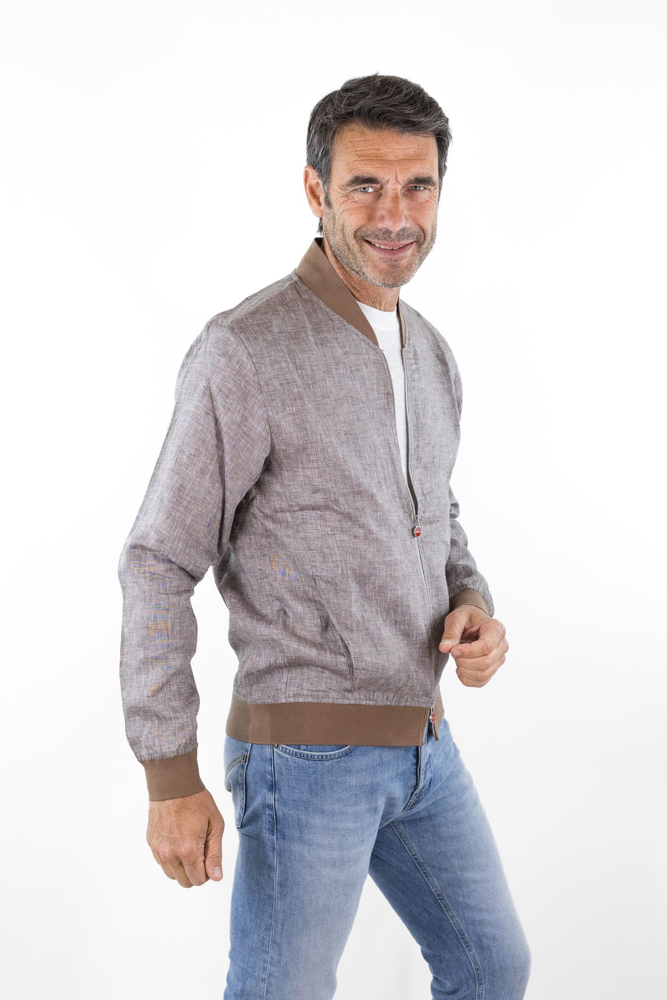 KITON Bomber Superlight Lino Marrone