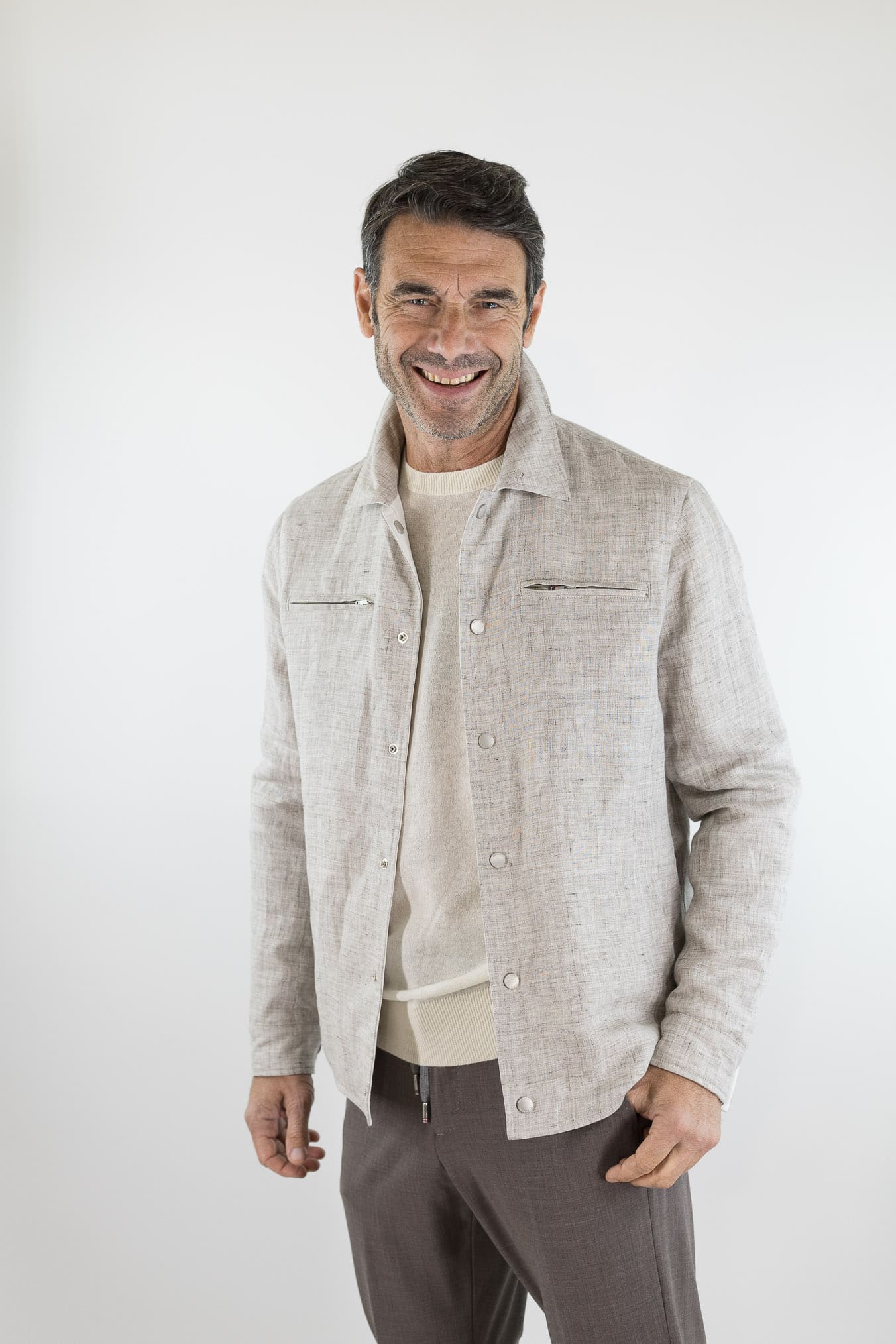 LUCIANO BARBERA Overshirt Reversibile Lino Cashmere Poliestere Bicolore