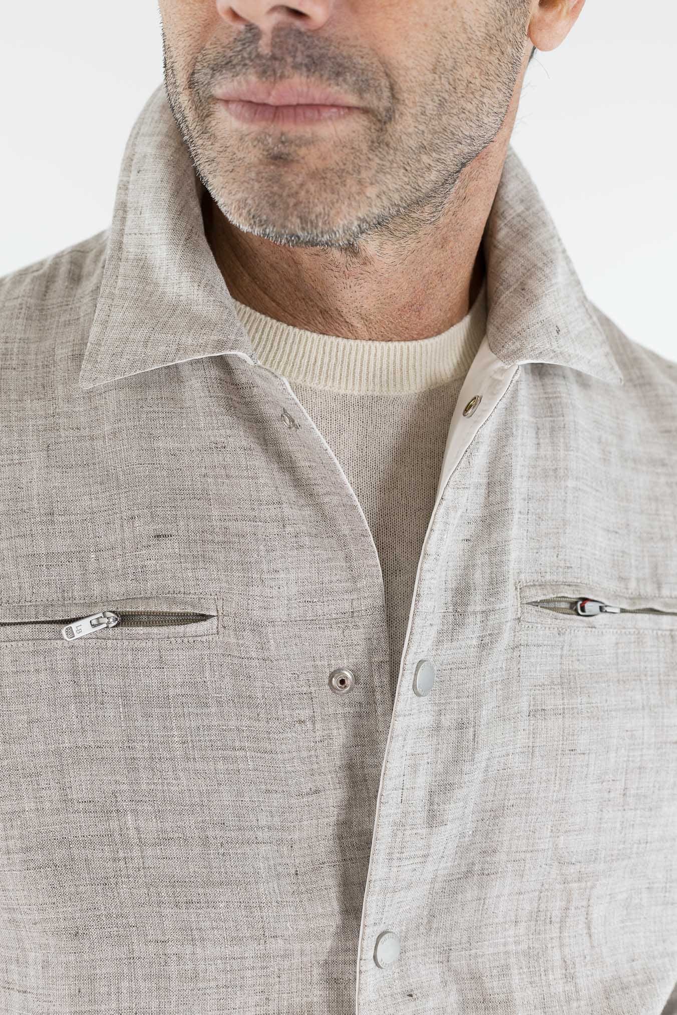 LUCIANO BARBERA Overshirt Reversibile Lino Cashmere Poliestere Bicolore