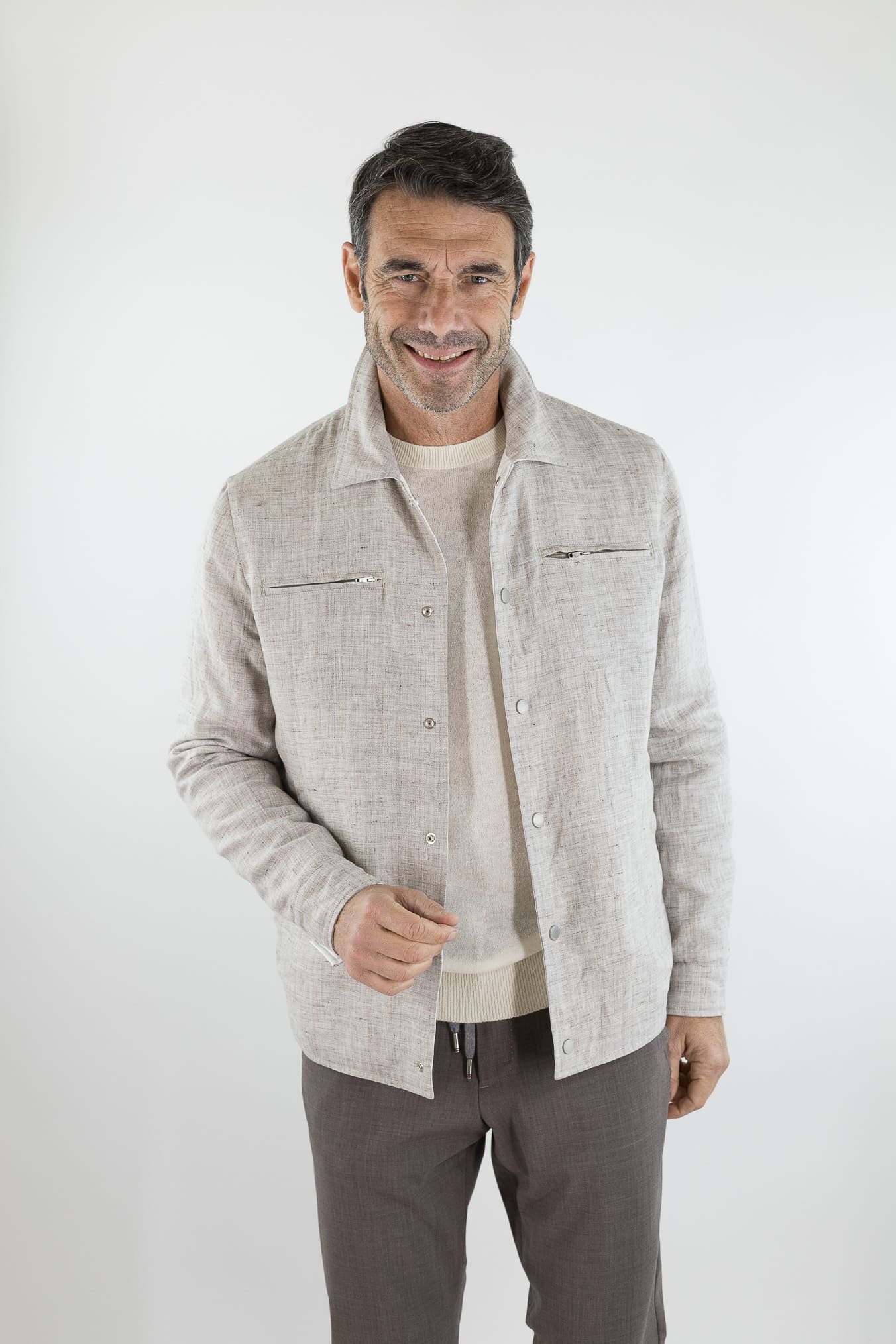 LUCIANO BARBERA Overshirt Reversibile Lino Cashmere Poliestere Bicolore
