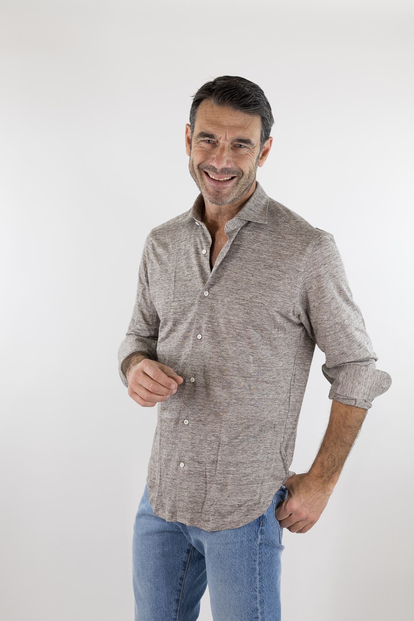 LUCIANO BARBERA Camicia Jersey Lino Tortora Mélange