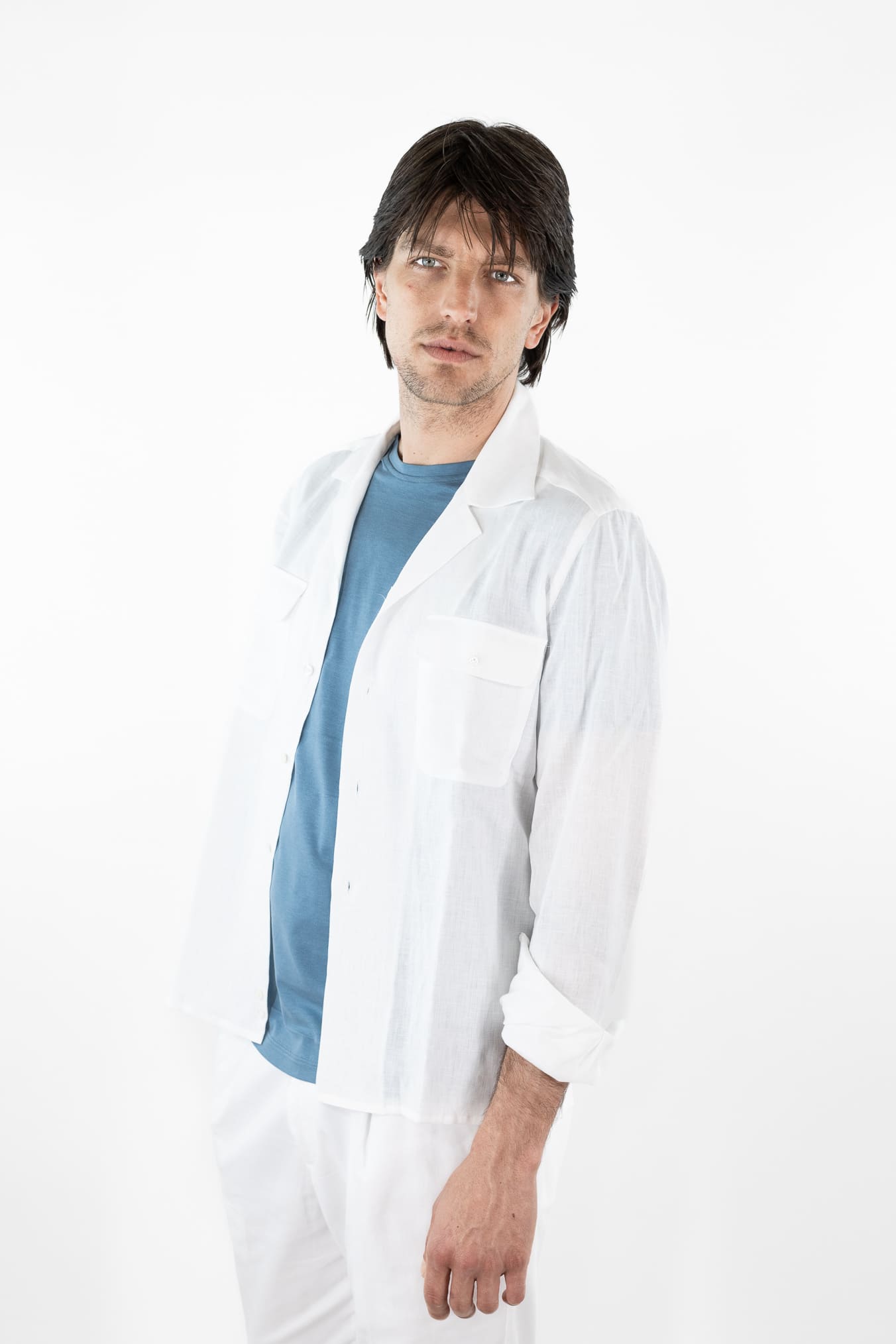 LUCIANO BARBERA Overshirt Lino Bianco