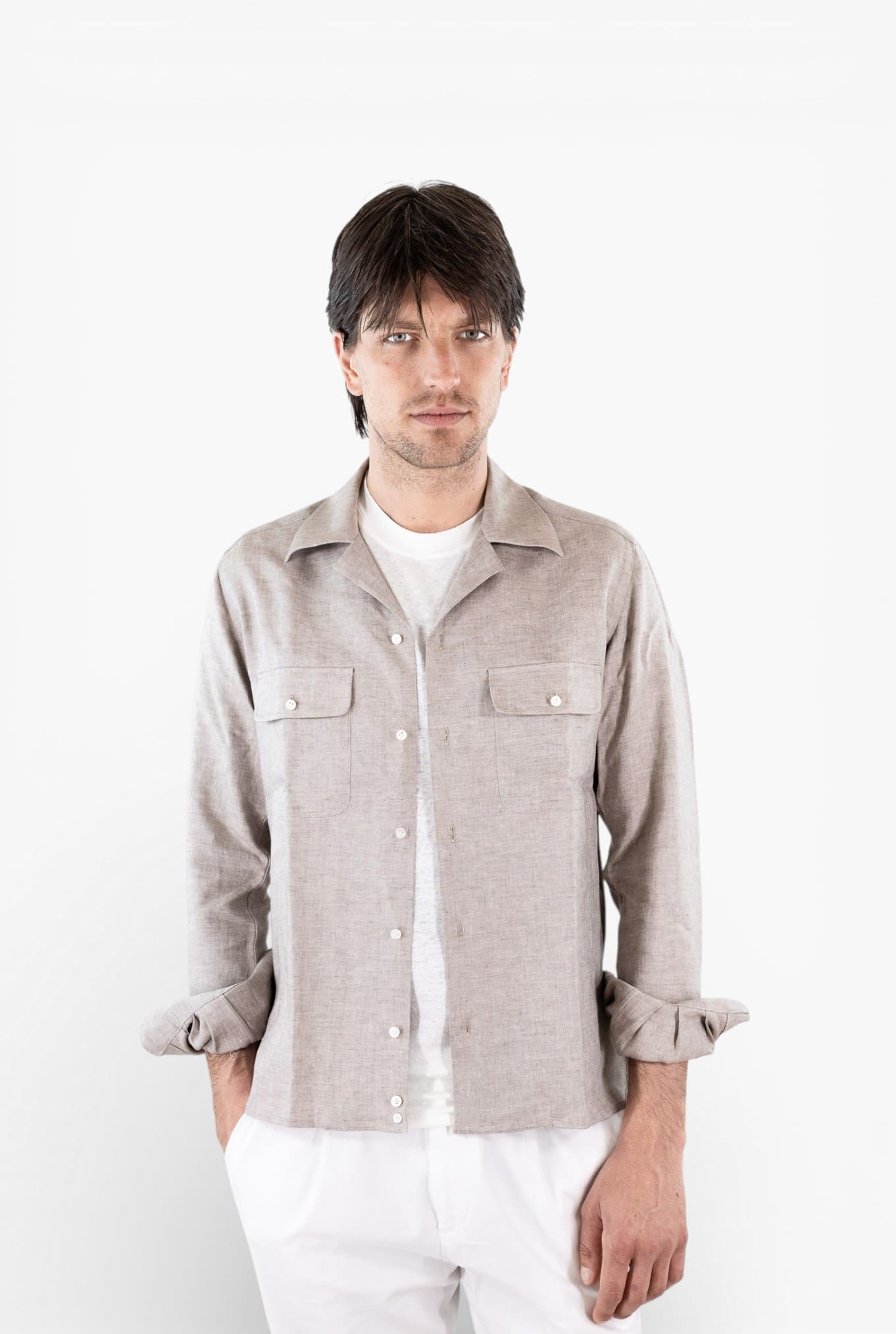 LUCIANO BARBERA Overshirt Lino Tortora