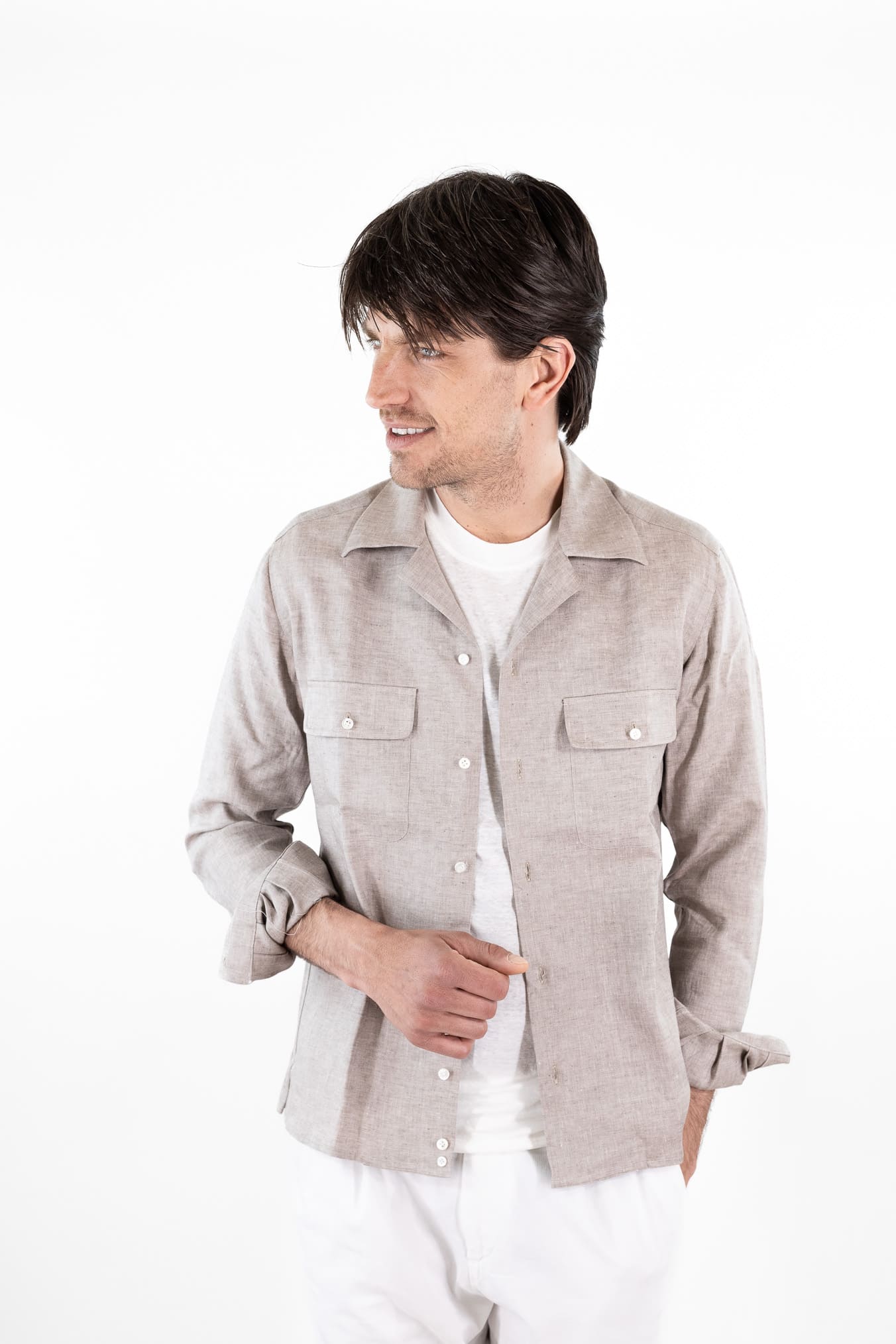 LUCIANO BARBERA Overshirt Lino Tortora
