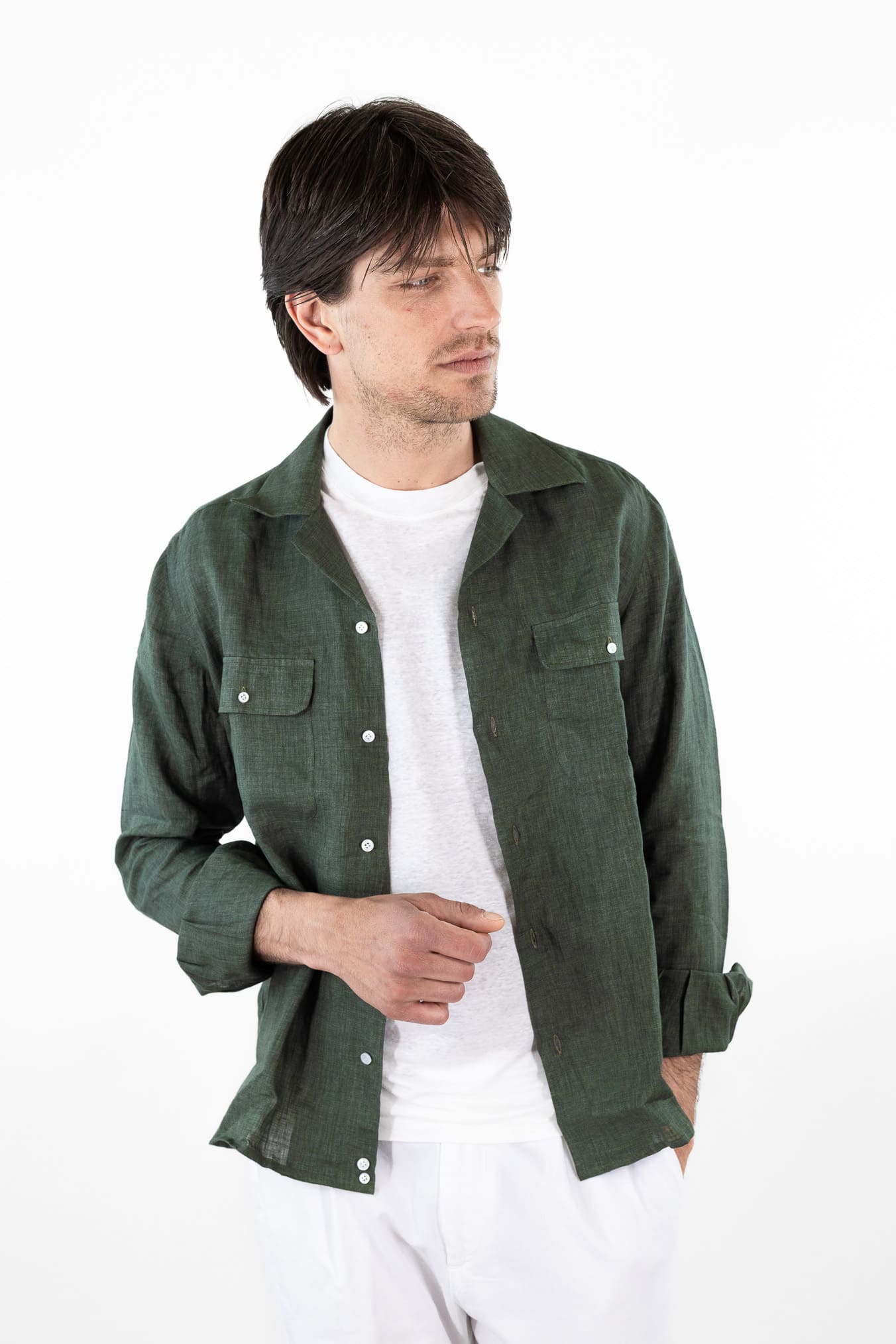 LUCIANO BARBERA Overshirt Lino Verde
