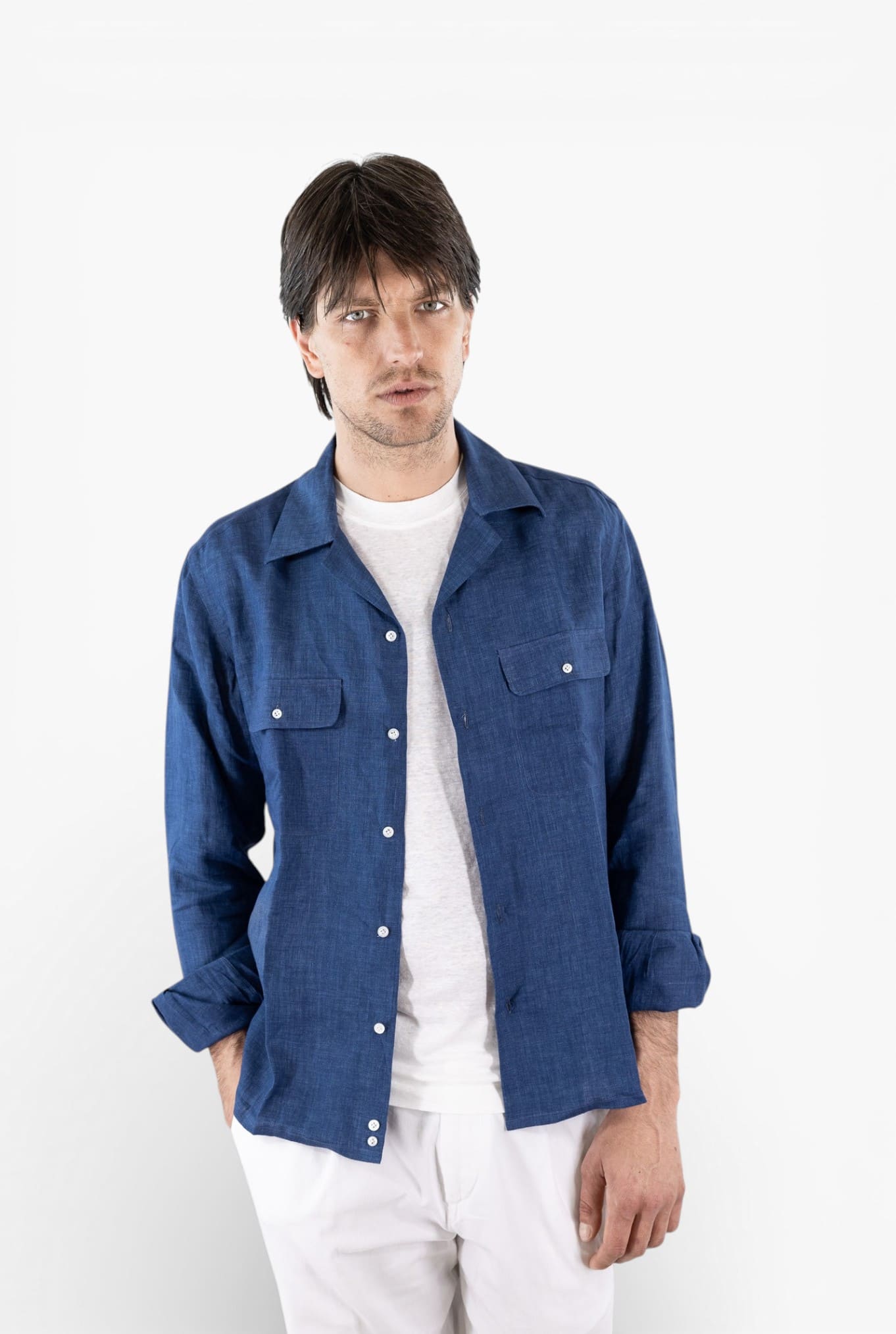 LUCIANO BARBERA Overshirt Lino Bluette